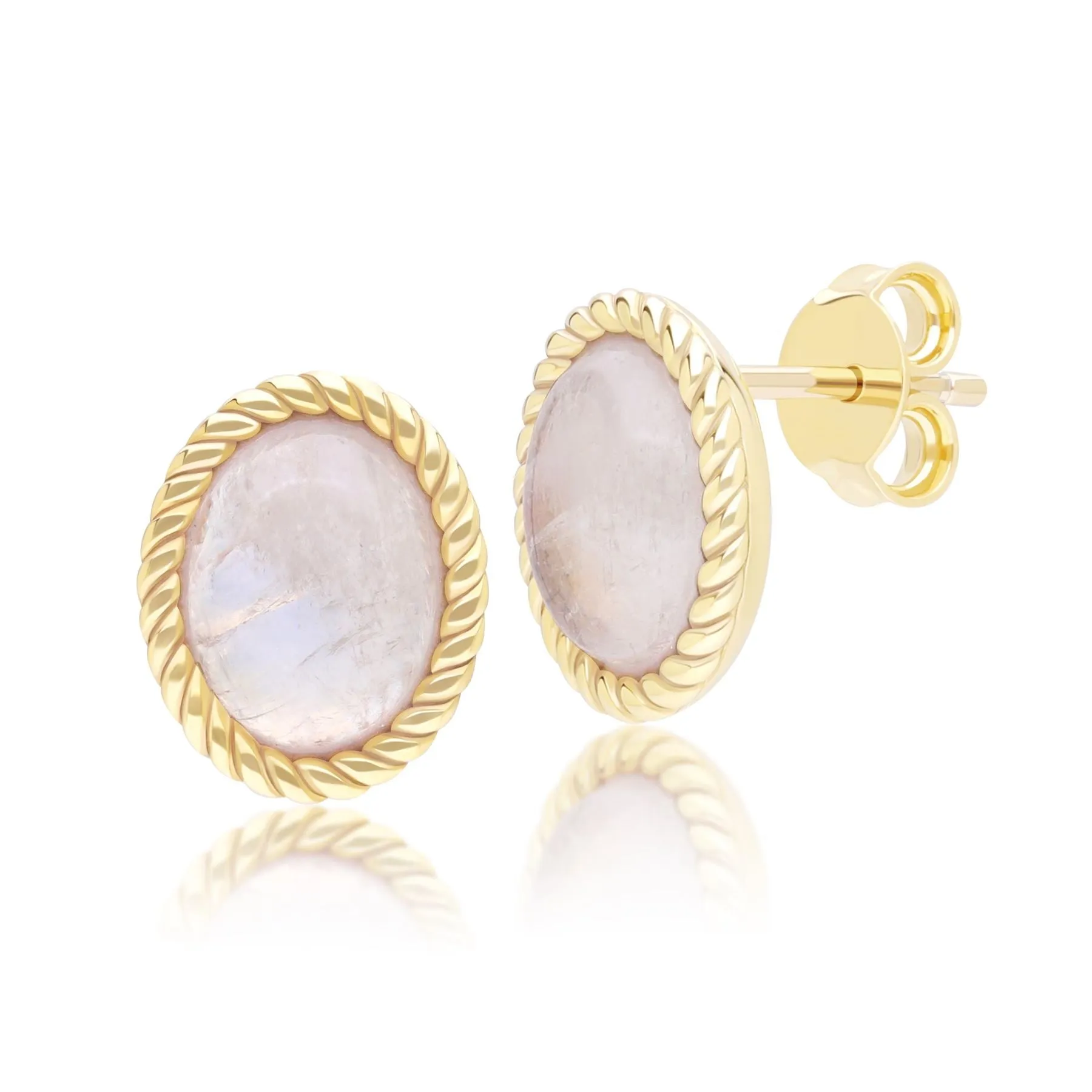 Classic Oval Rainbow Moonstone Stud Earrings in 9ct Yellow Gold sold by Gemondo Jewellery