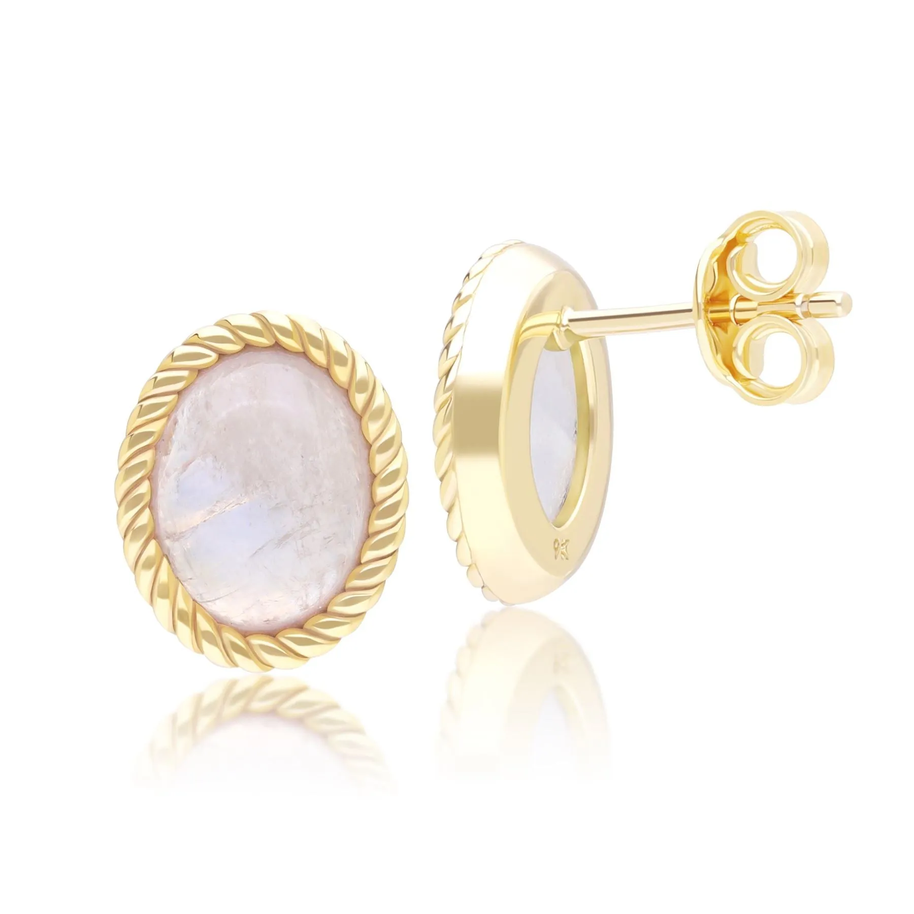 Classic Oval Rainbow Moonstone Stud Earrings in 9ct Yellow Gold sold by Gemondo Jewellery product image thumbnail 3