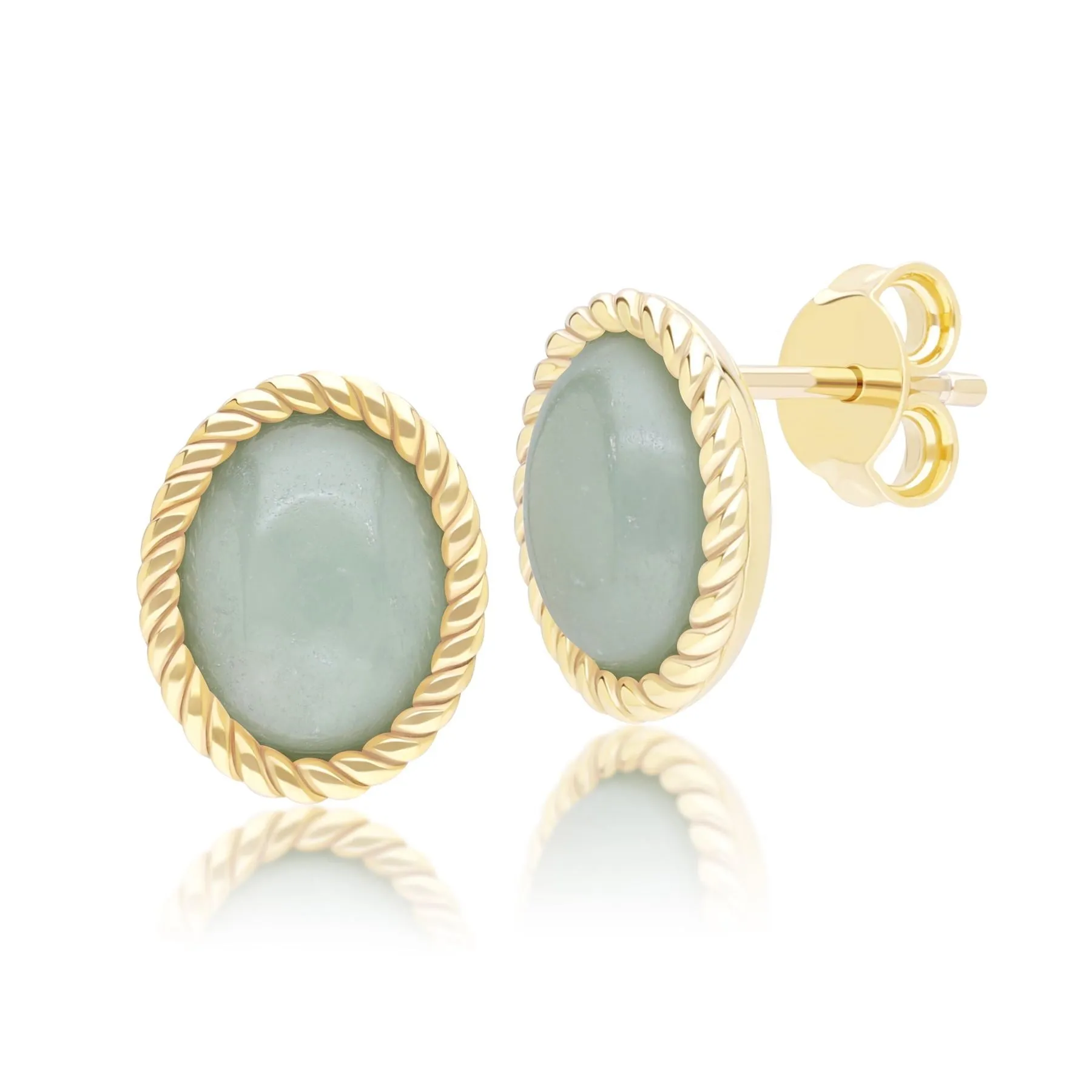 Classic Oval Green Jadeite Stud Earrings in 9ct Yellow Gold sold by Gemondo Jewellery