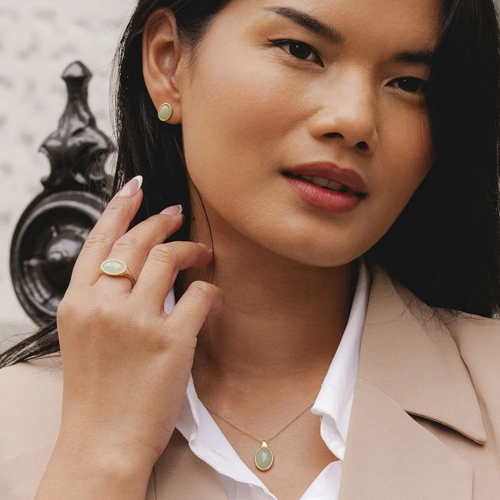 Classic Oval Green Jadeite Stud Earrings in 9ct Yellow Gold sold by Gemondo Jewellery product image thumbnail 2