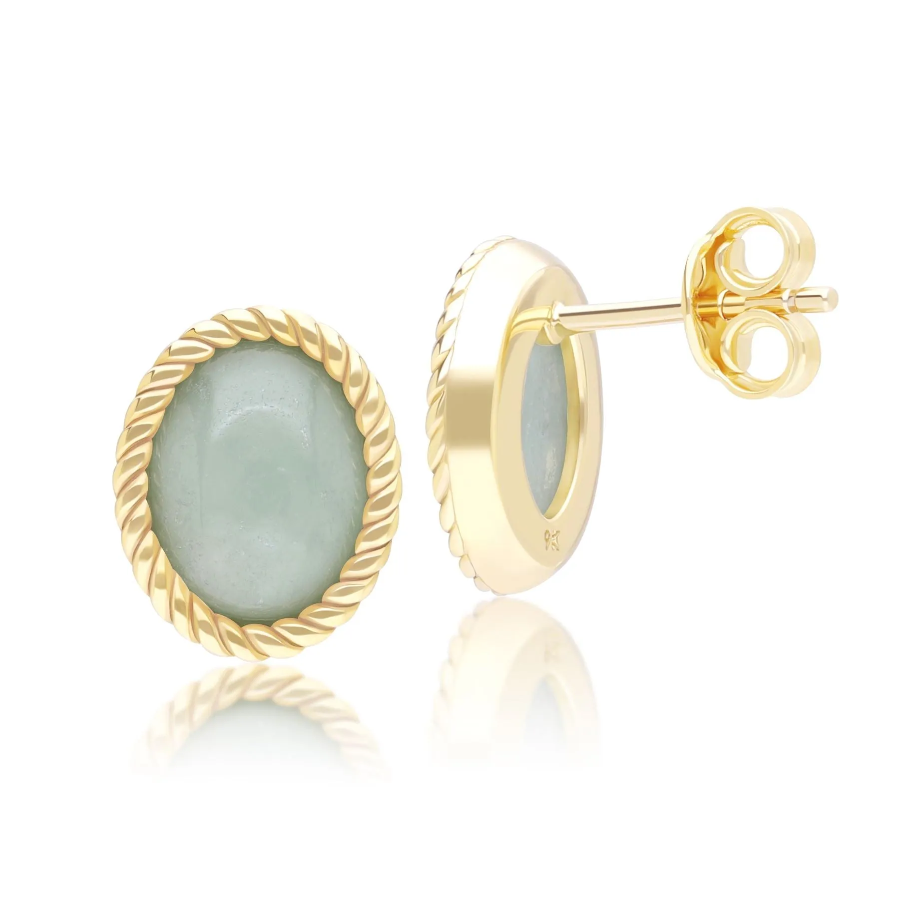 Classic Oval Green Jadeite Stud Earrings in 9ct Yellow Gold sold by Gemondo Jewellery product image thumbnail 3