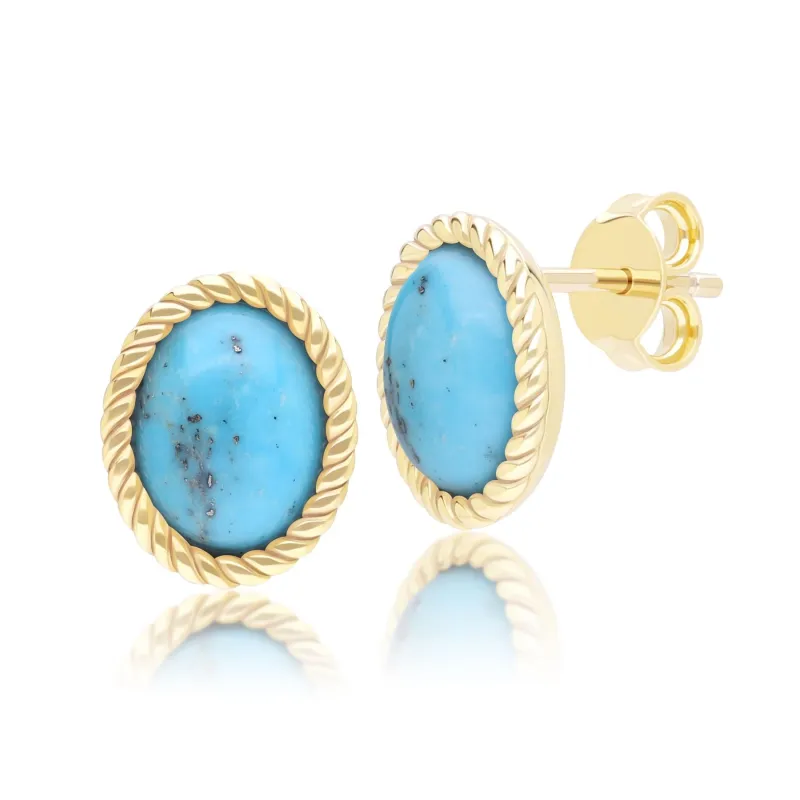 Classic Oval Turquoise Cabochon Stud Earrings in 9ct Yellow Gold sold by Gemondo Jewellery
