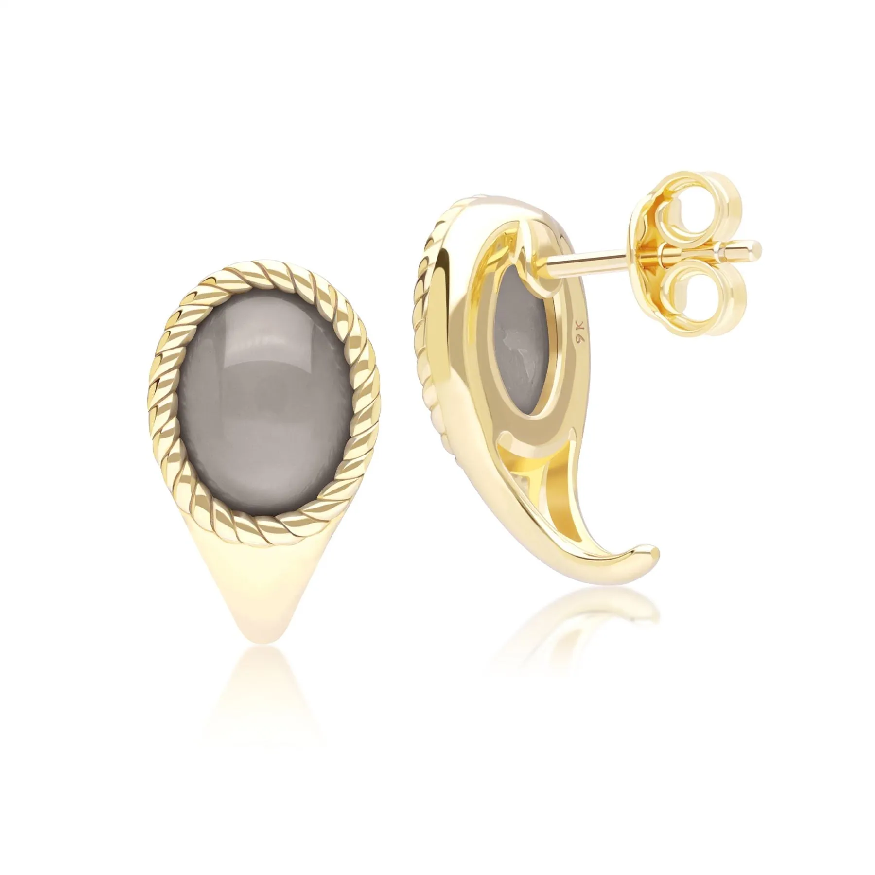 Classic Oval Black Moonstone Drop Stud Earrings in 9ct Yellow Gold sold by Gemondo Jewellery product image thumbnail 3