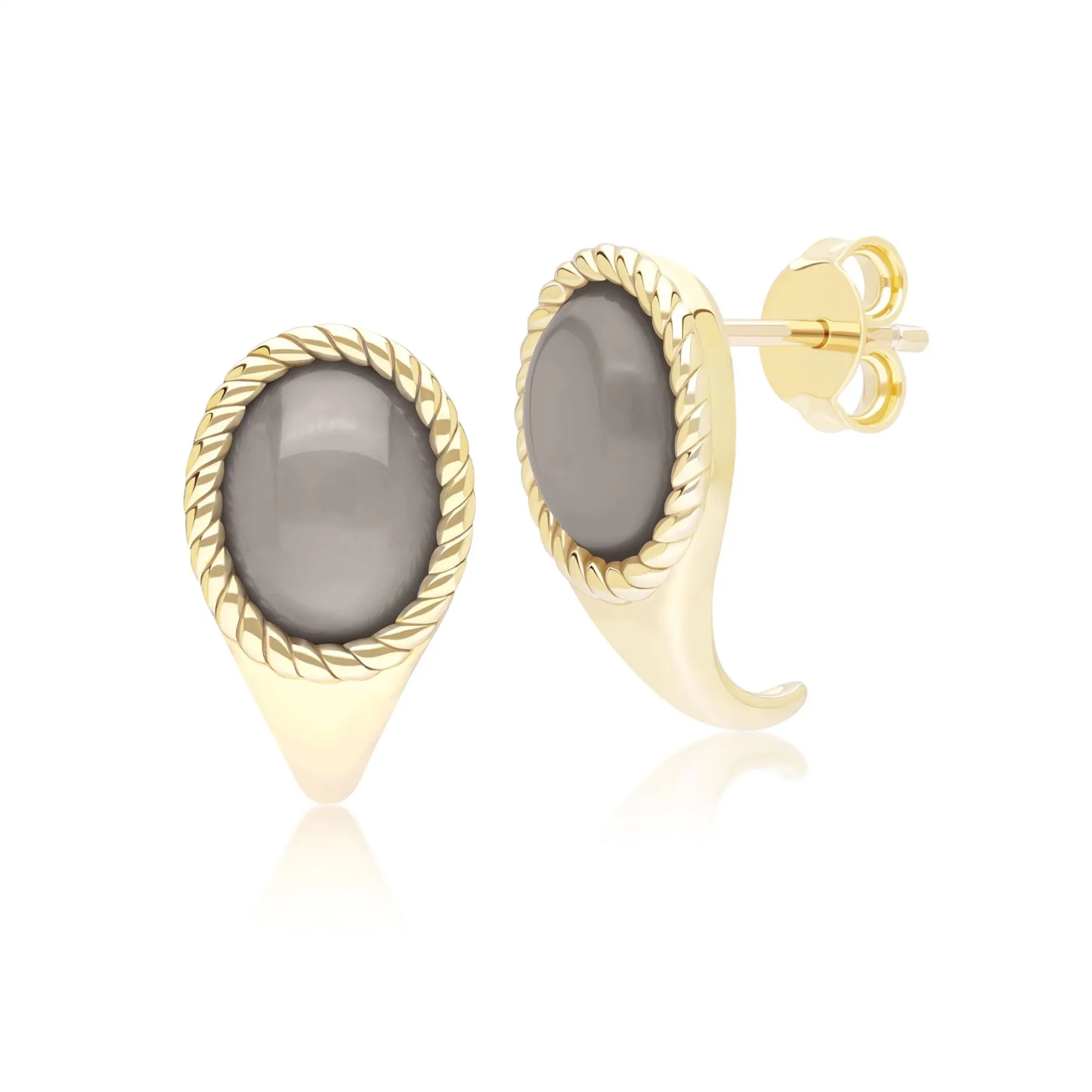 Classic Oval Black Moonstone Drop Stud Earrings in 9ct Yellow Gold sold by Gemondo Jewellery