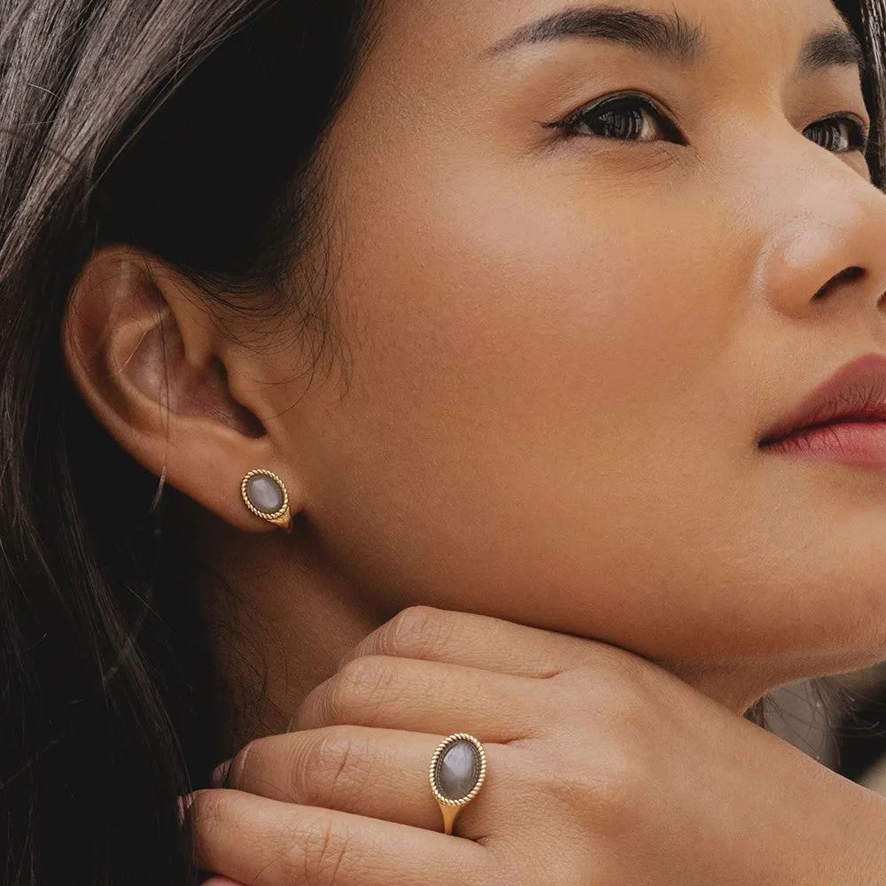 Classic Oval Black Moonstone Drop Stud Earrings in 9ct Yellow Gold sold by Gemondo Jewellery product image thumbnail 2