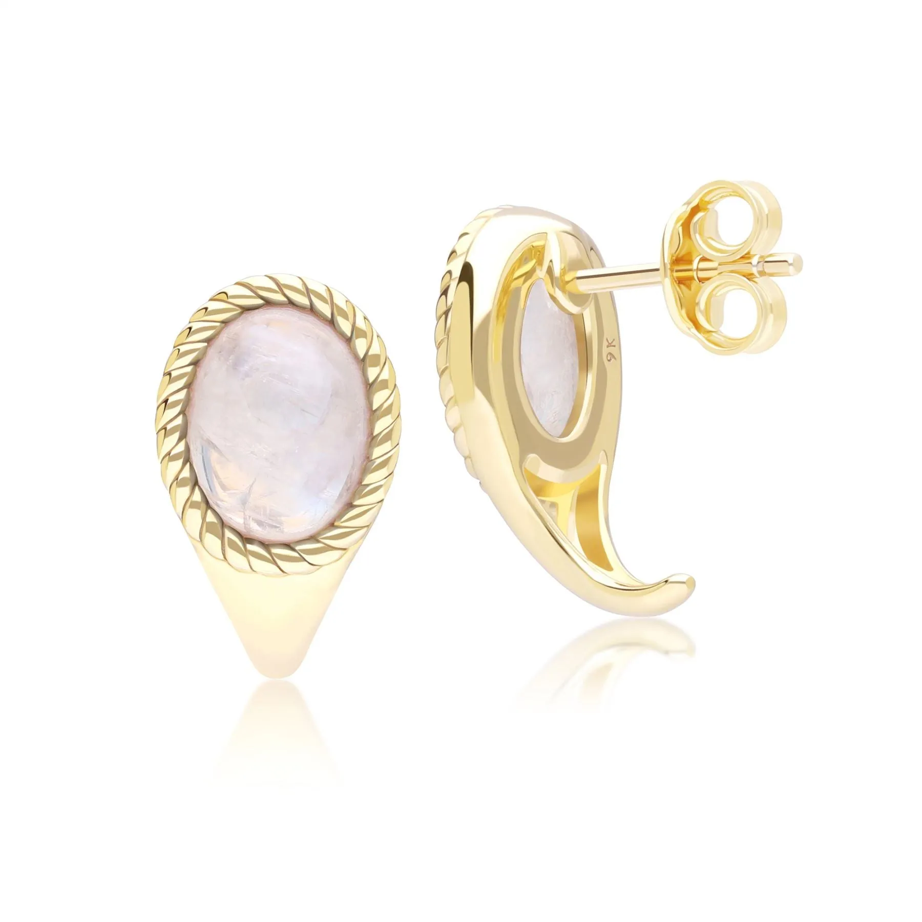 Classic Oval Rainbow Moonstone Drop Stud Earrings in 9ct Yellow Gold sold by Gemondo Jewellery product image thumbnail 3