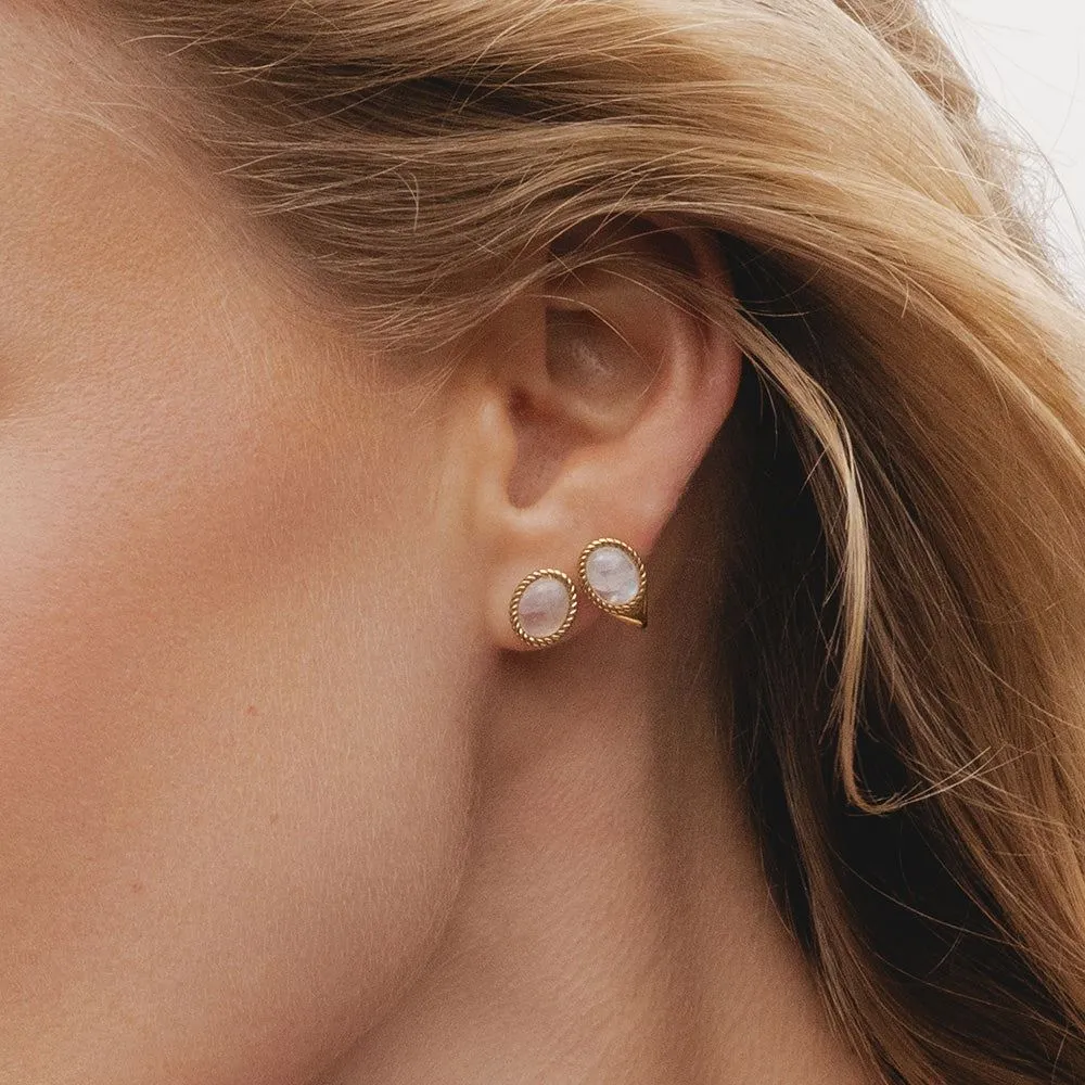 Classic Oval Rainbow Moonstone Drop Stud Earrings in 9ct Yellow Gold sold by Gemondo Jewellery product image thumbnail 2