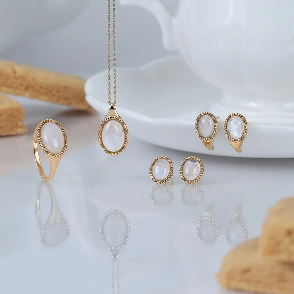 Classic Oval Rainbow Moonstone Drop Stud Earrings in 9ct Yellow Gold sold by Gemondo Jewellery product image thumbnail 5