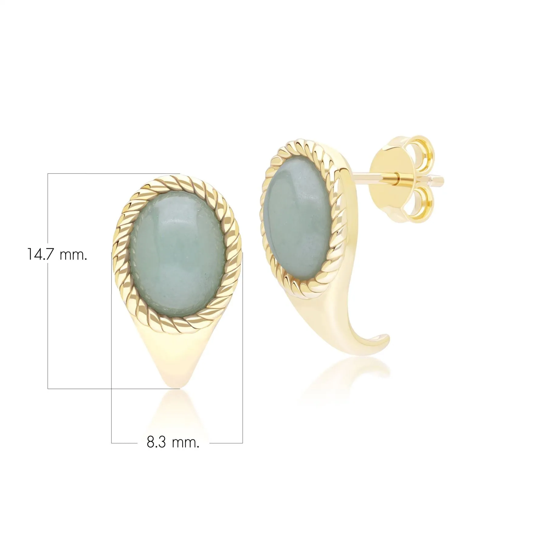 Classic Oval Green Jadeite Drop Stud Earrings in 9ct Yellow Gold sold by Gemondo Jewellery product image thumbnail 4