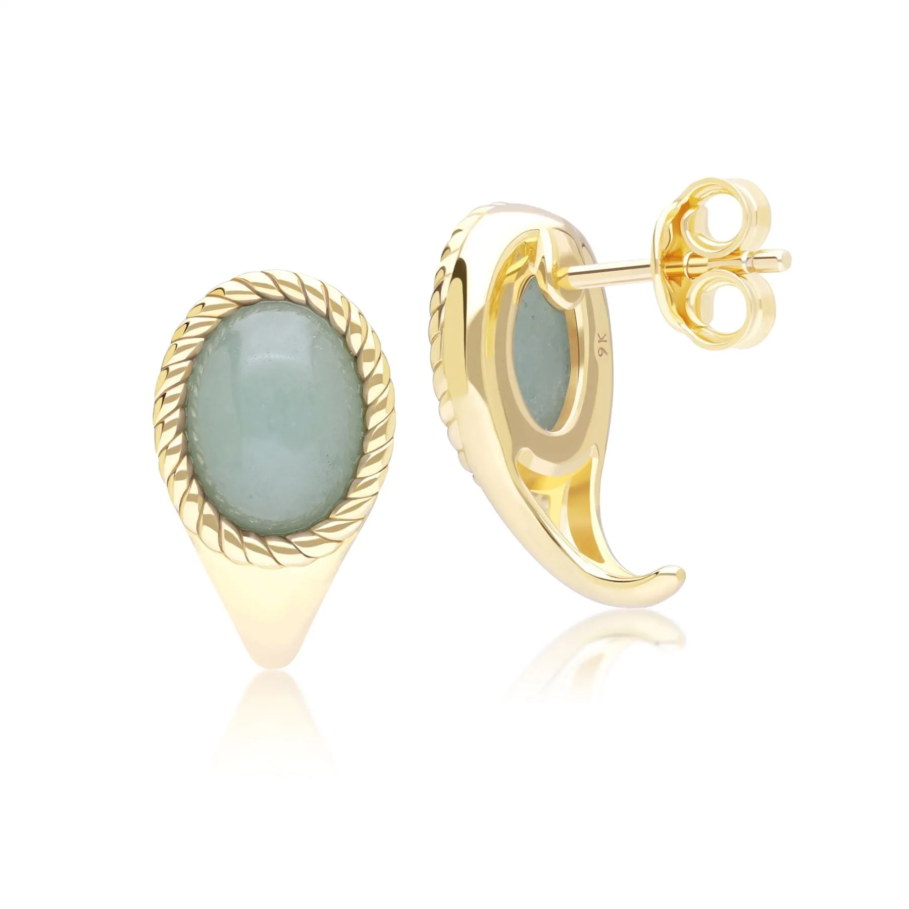 Classic Oval Green Jadeite Drop Stud Earrings in 9ct Yellow Gold sold by Gemondo Jewellery product image thumbnail 3