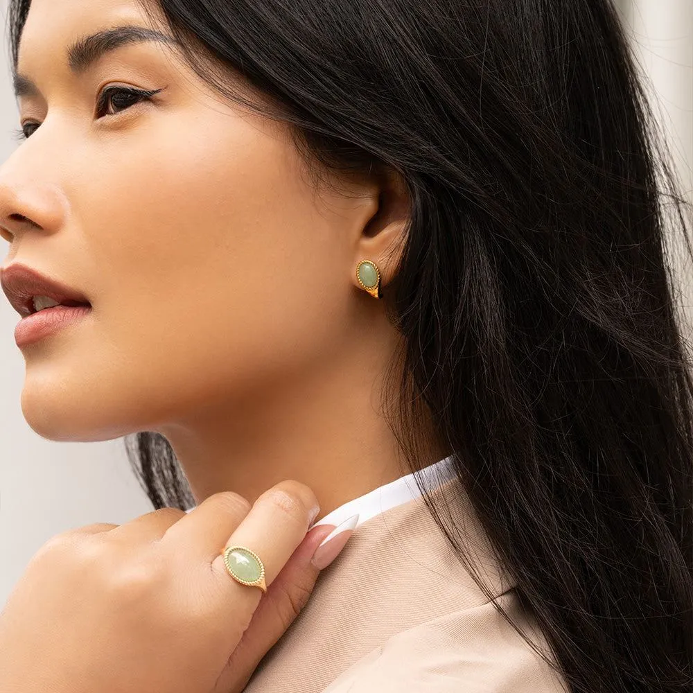 Classic Oval Green Jadeite Drop Stud Earrings in 9ct Yellow Gold sold by Gemondo Jewellery product image thumbnail 2