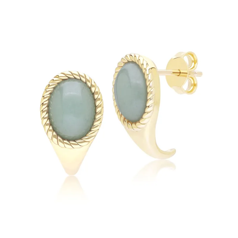 Classic Oval Green Jadeite Drop Stud Earrings in 9ct Yellow Gold sold by Gemondo Jewellery