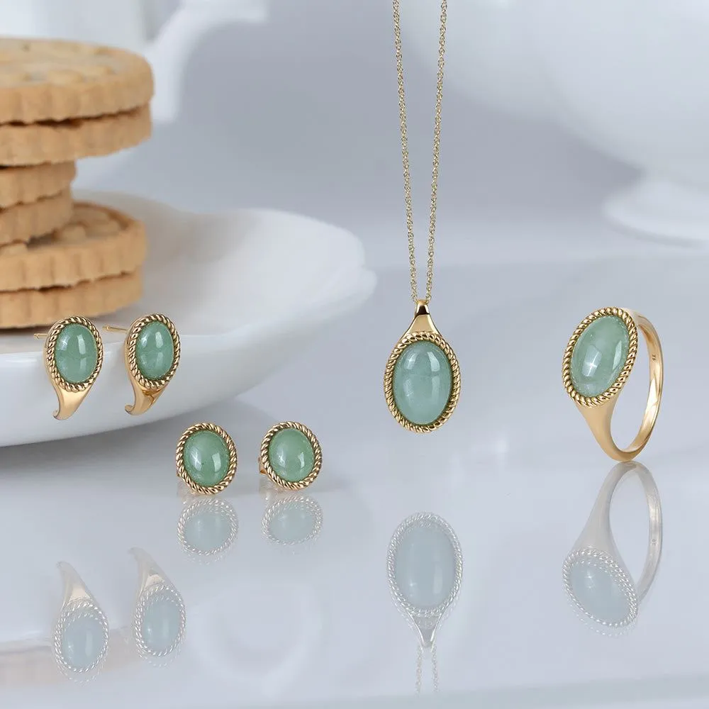 Classic Oval Green Jadeite Drop Stud Earrings in 9ct Yellow Gold sold by Gemondo Jewellery product image thumbnail 5