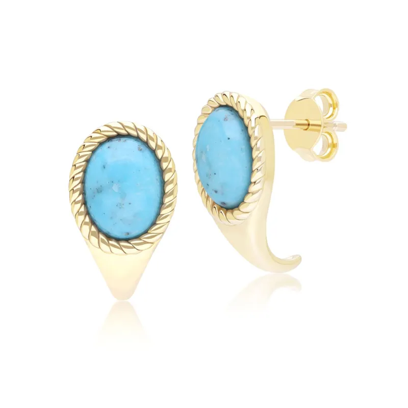Classic Oval Turquoise Drop Stud Earrings in 9ct Yellow Gold sold by Gemondo Jewellery