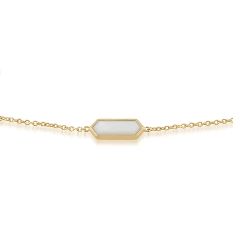 Geometric Hexagon Mother of Pearl Prism Bracelet in Gold Plated Silver sold by Gemondo Jewellery