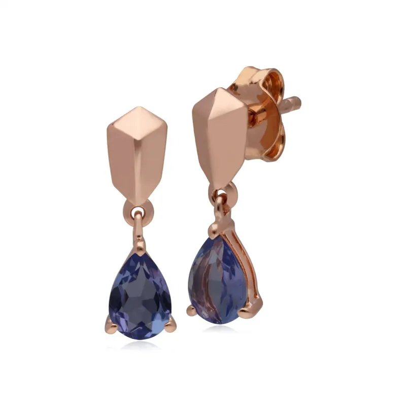 Micro Statement Tanzanite Earrings in Rose Gold Plated Silver sold by Gemondo Jewellery