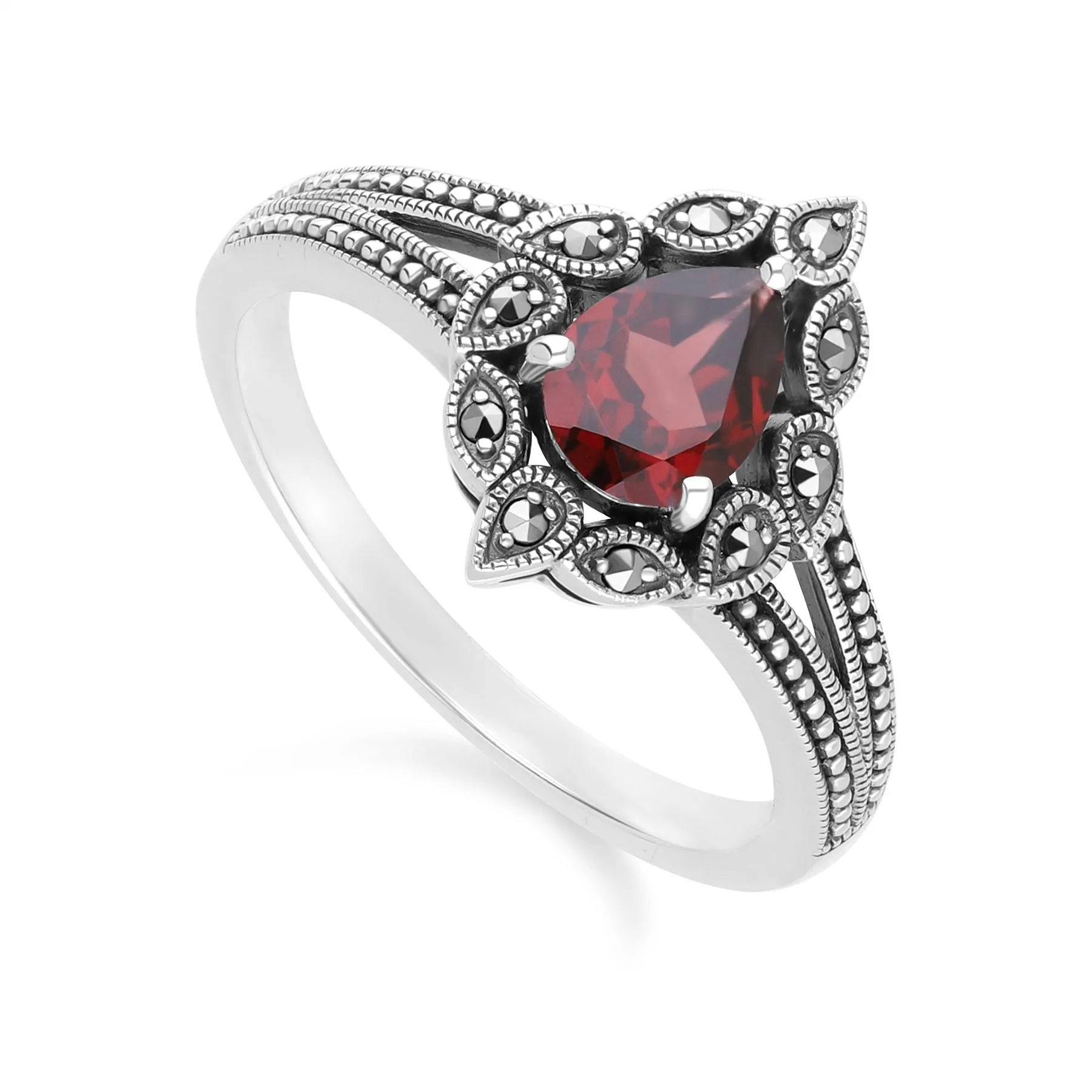 Art Deco Style Pear Garnet & Marcasite Ring in Sterling Silver sold by Gemondo Jewellery product image thumbnail 3