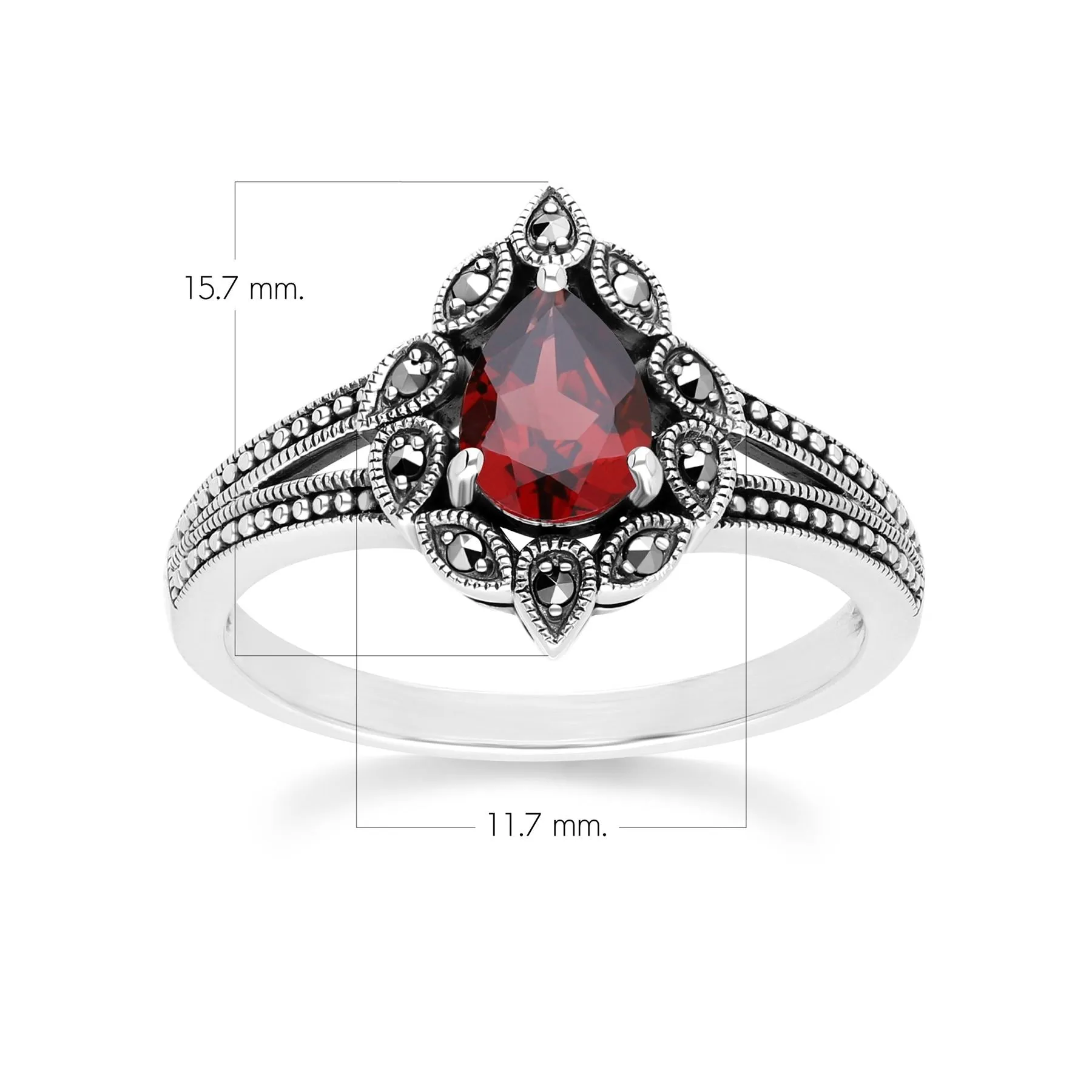Art Deco Style Pear Garnet & Marcasite Ring in Sterling Silver sold by Gemondo Jewellery product image thumbnail 4