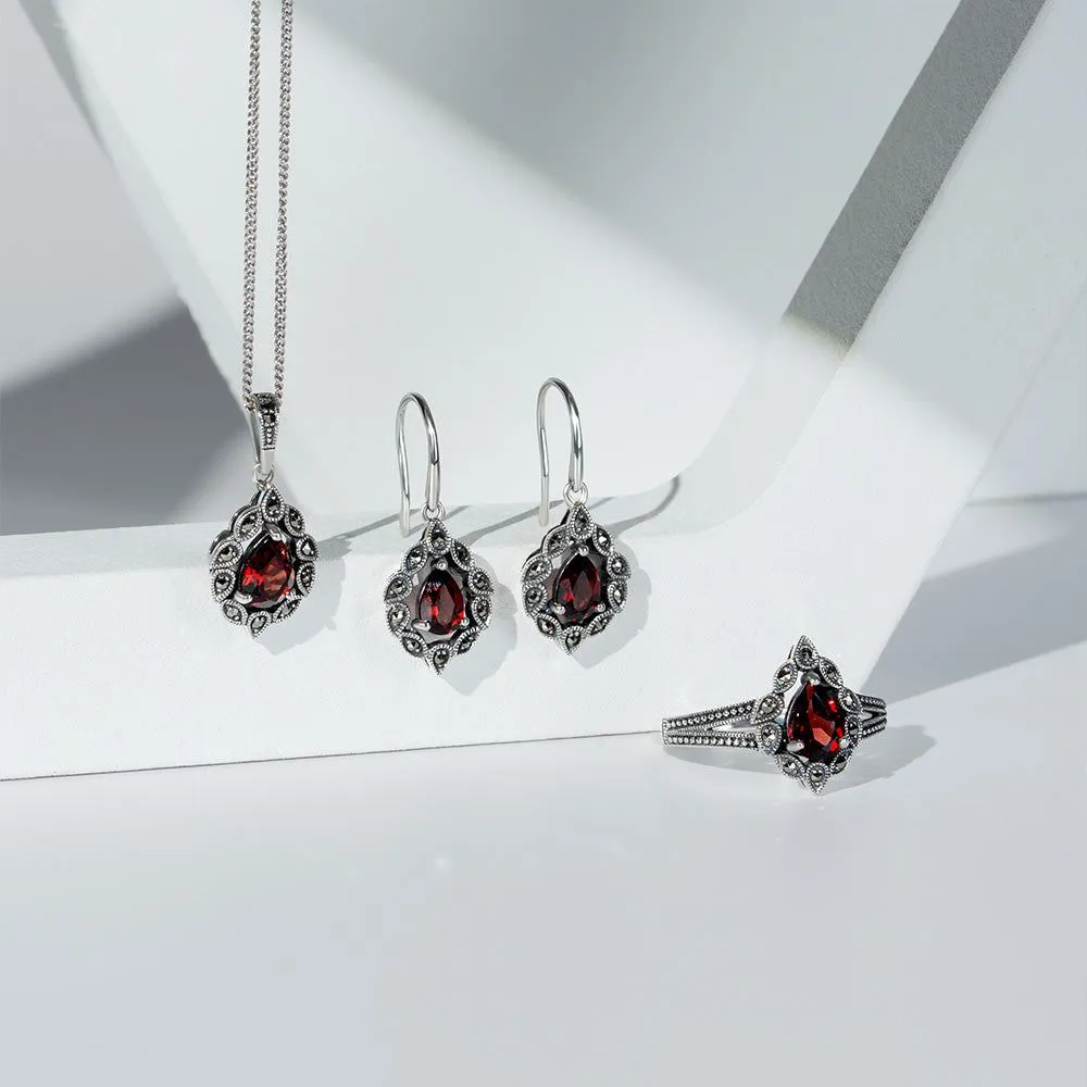 Art Deco Style Pear Garnet & Marcasite Ring in Sterling Silver sold by Gemondo Jewellery product image thumbnail 5