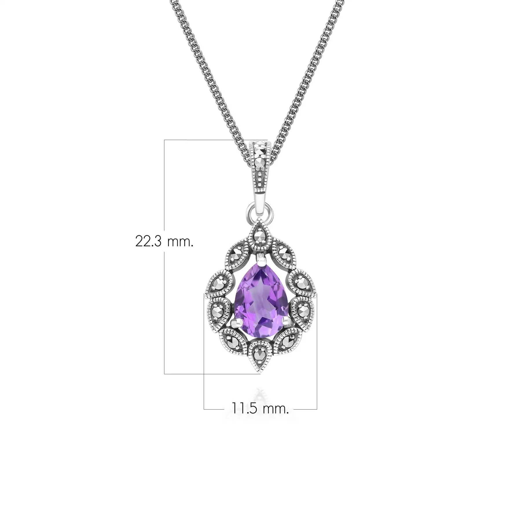 Art Deco Style Pear Amethyst & Marcasite Pendant Necklace in Sterling Silver sold by Gemondo Jewellery product image thumbnail 3