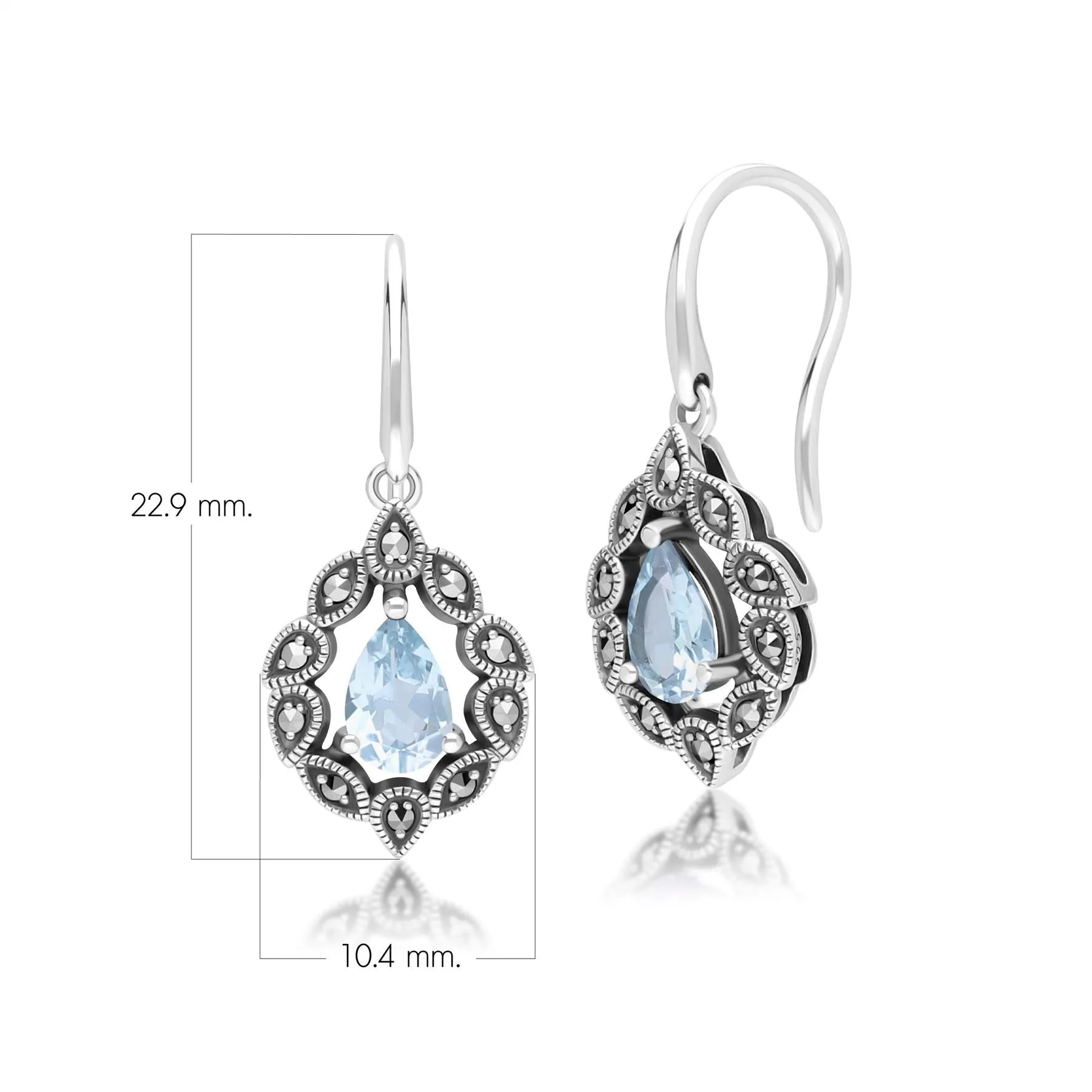 Art Deco Style Pear Blue Topaz & Marcasite Drop Earrings in Sterling Silver sold by Gemondo Jewellery product image thumbnail 4