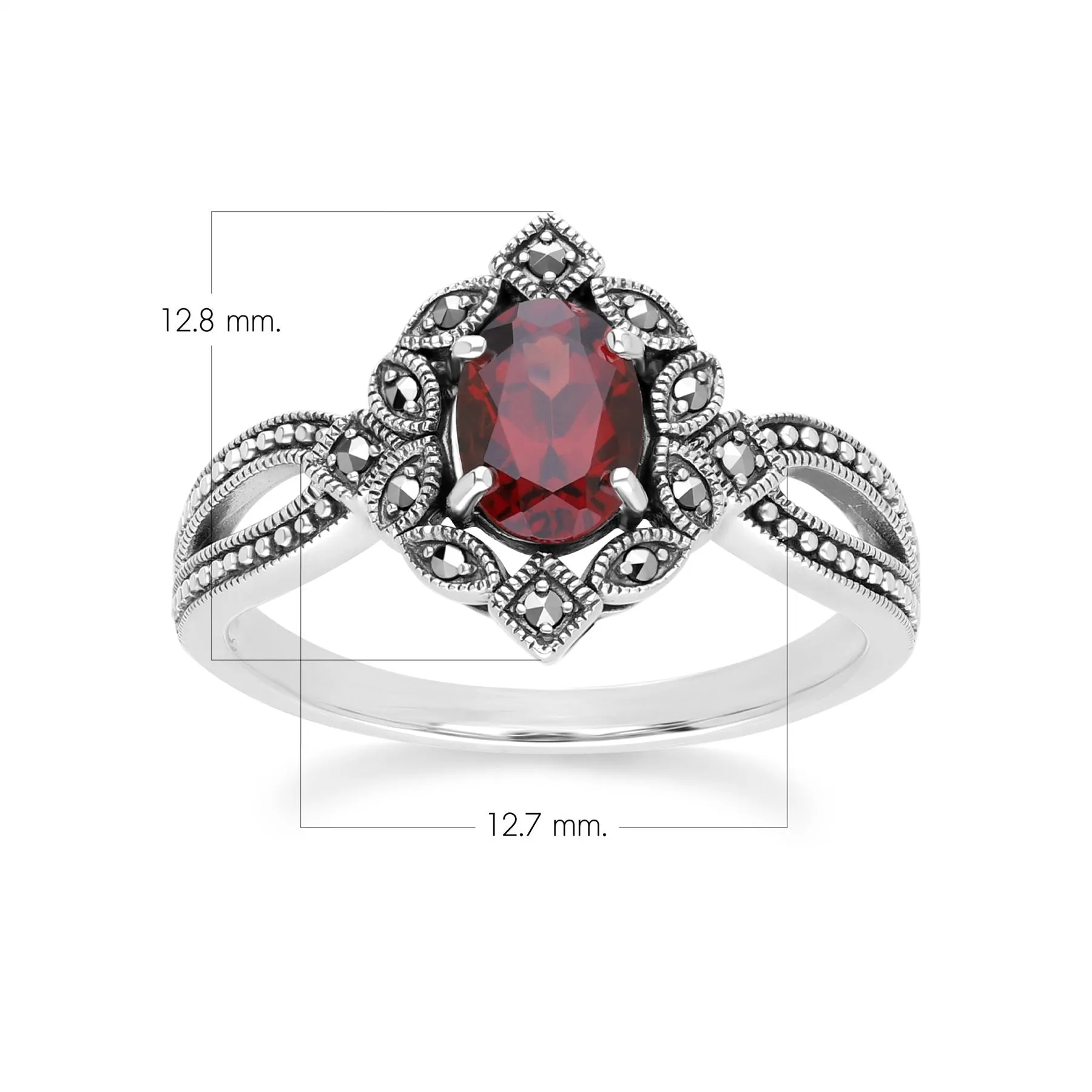Art Deco Style Oval Garnet & Marcasite Ring in Sterling Silver sold by Gemondo Jewellery product image thumbnail 4