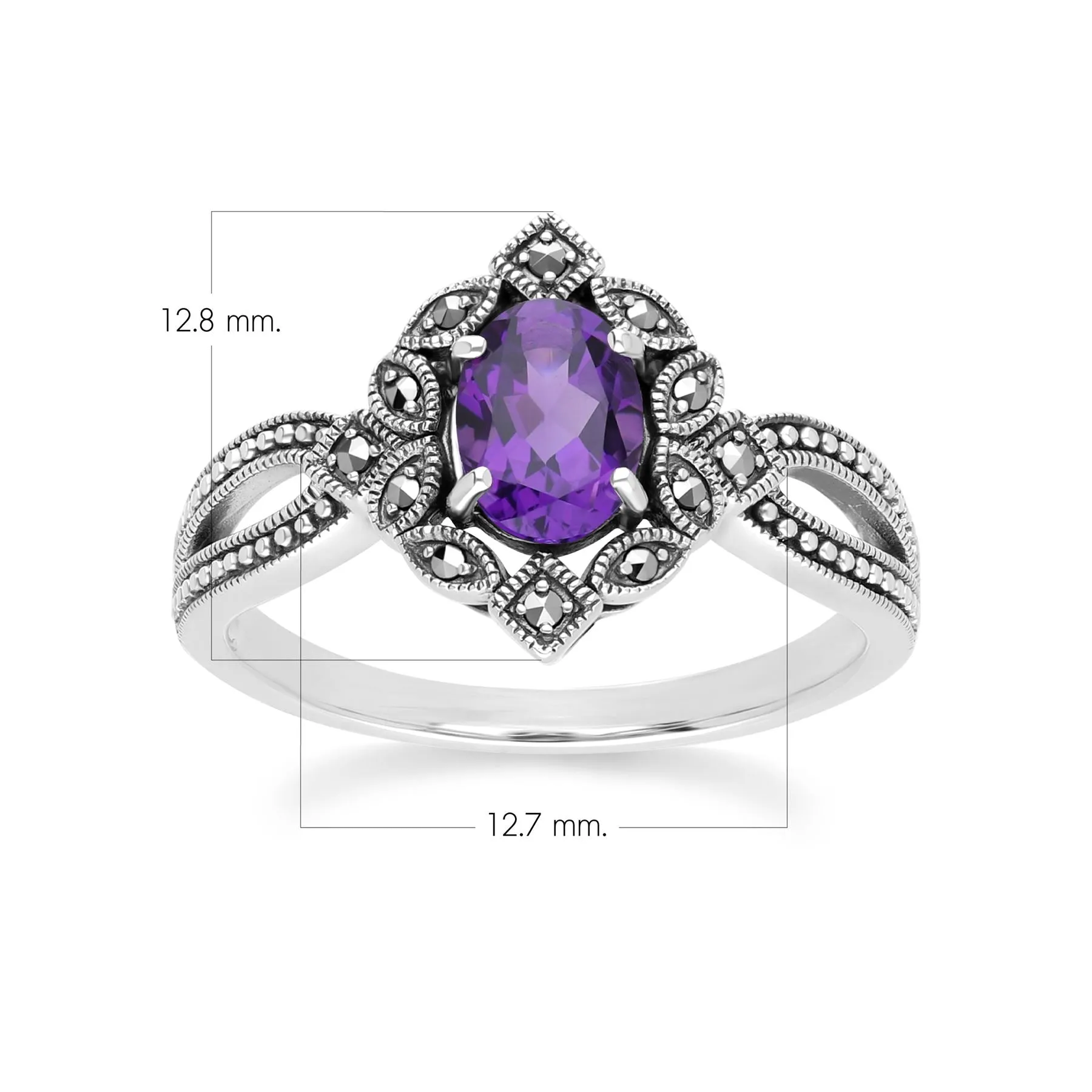 Art Deco Style Oval Amethyst & Marcasite Ring in Sterling Silver sold by Gemondo Jewellery product image thumbnail 4