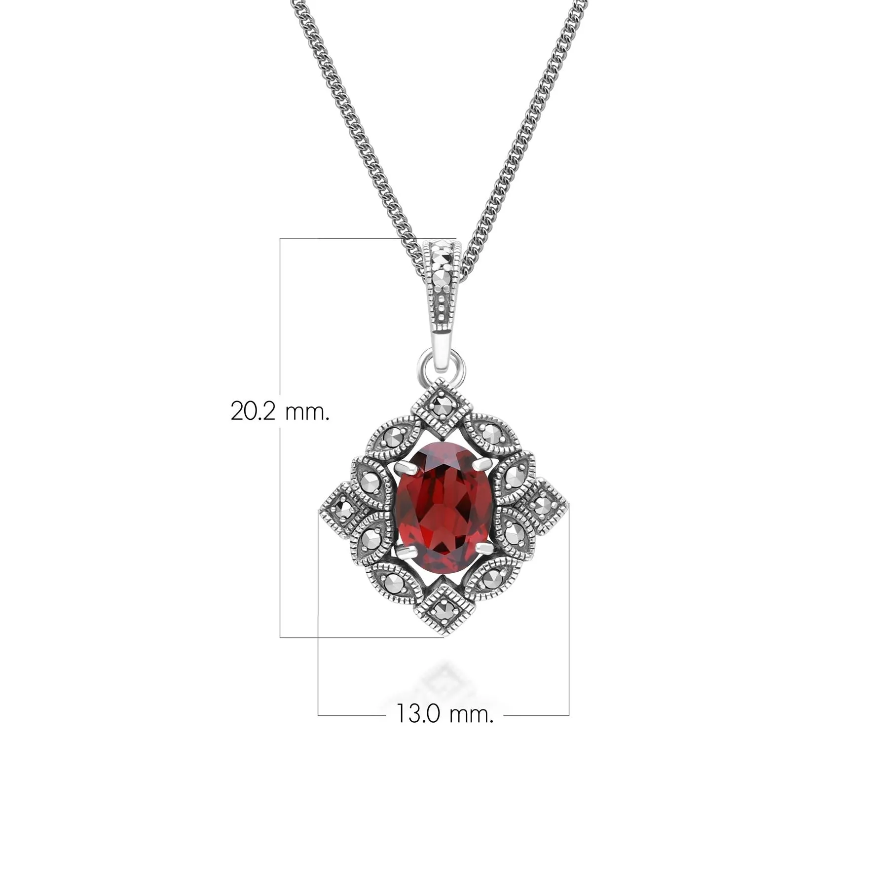 Art Deco Style Oval Garnet & Marcasite Pendant Necklace in Sterling Silver sold by Gemondo Jewellery product image thumbnail 3