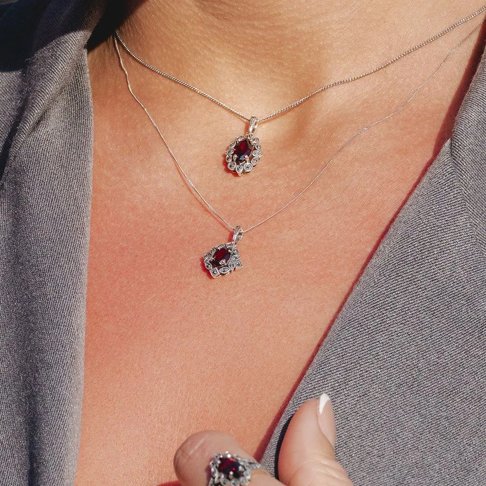 Art Deco Style Oval Garnet & Marcasite Pendant Necklace in Sterling Silver sold by Gemondo Jewellery product image thumbnail 2
