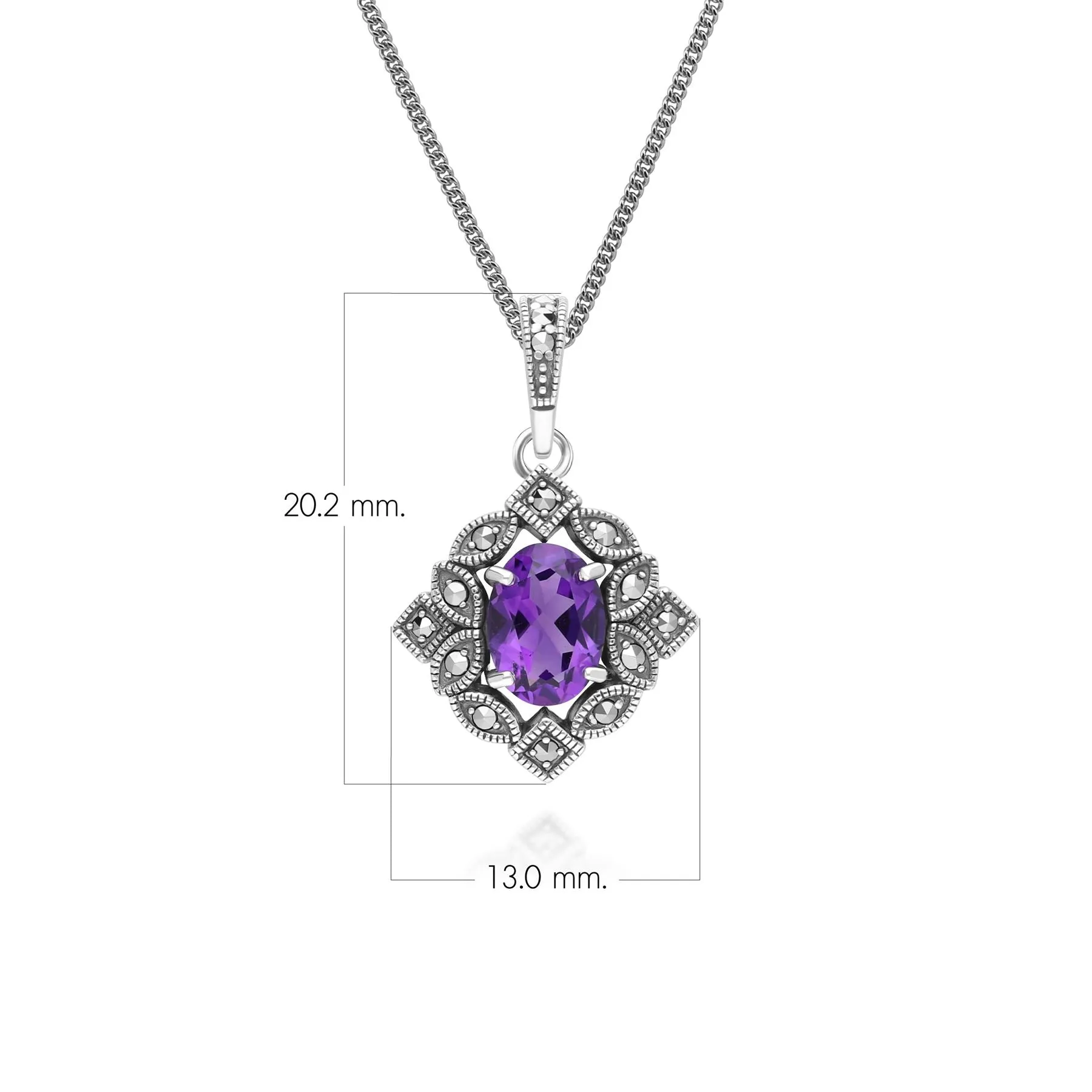 Art Deco Style Oval Amethyst & Marcasite Pendant Necklace in Sterling Silver sold by Gemondo Jewellery product image thumbnail 3