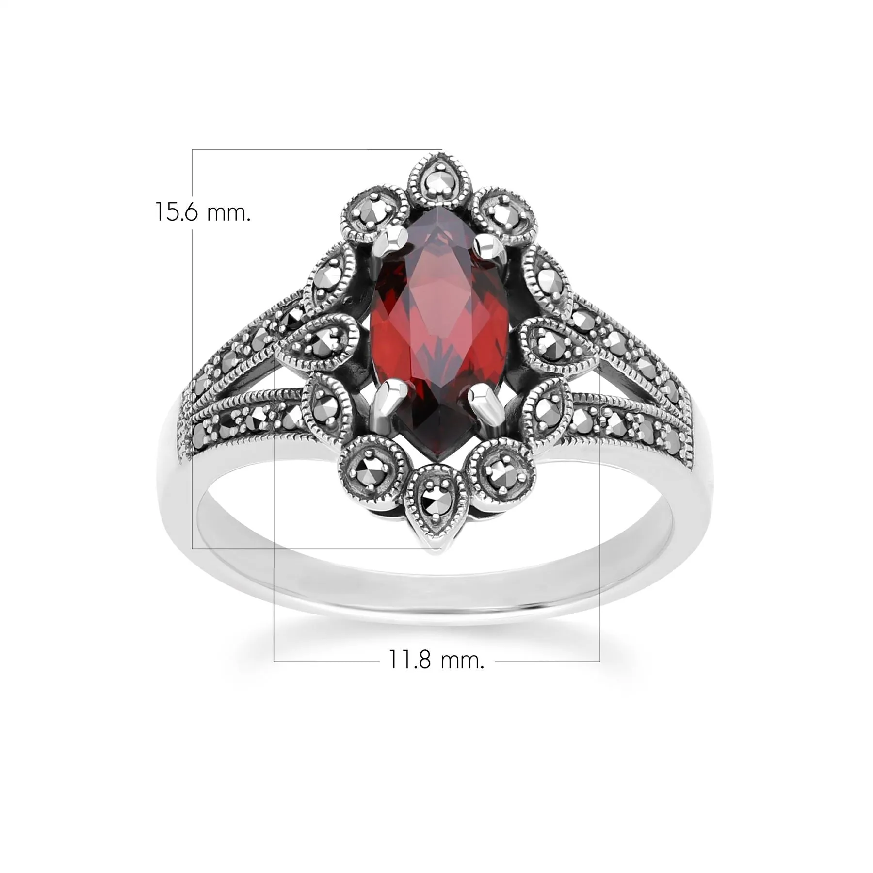 Art Deco Style Marquise Garnet & Marcasite Ring in Sterling Silver sold by Gemondo Jewellery product image thumbnail 4