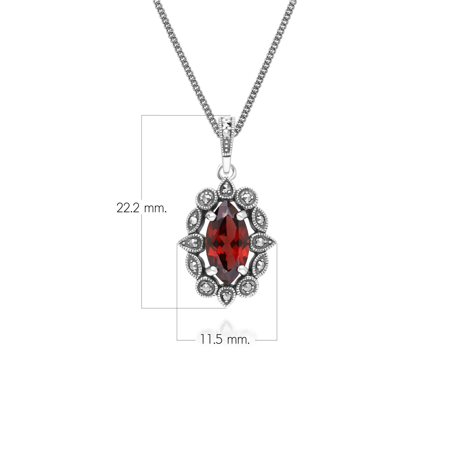 Art Deco Style Marquise Garnet & Marcasite Pendant Necklace in Sterling Silver sold by Gemondo Jewellery product image thumbnail 3