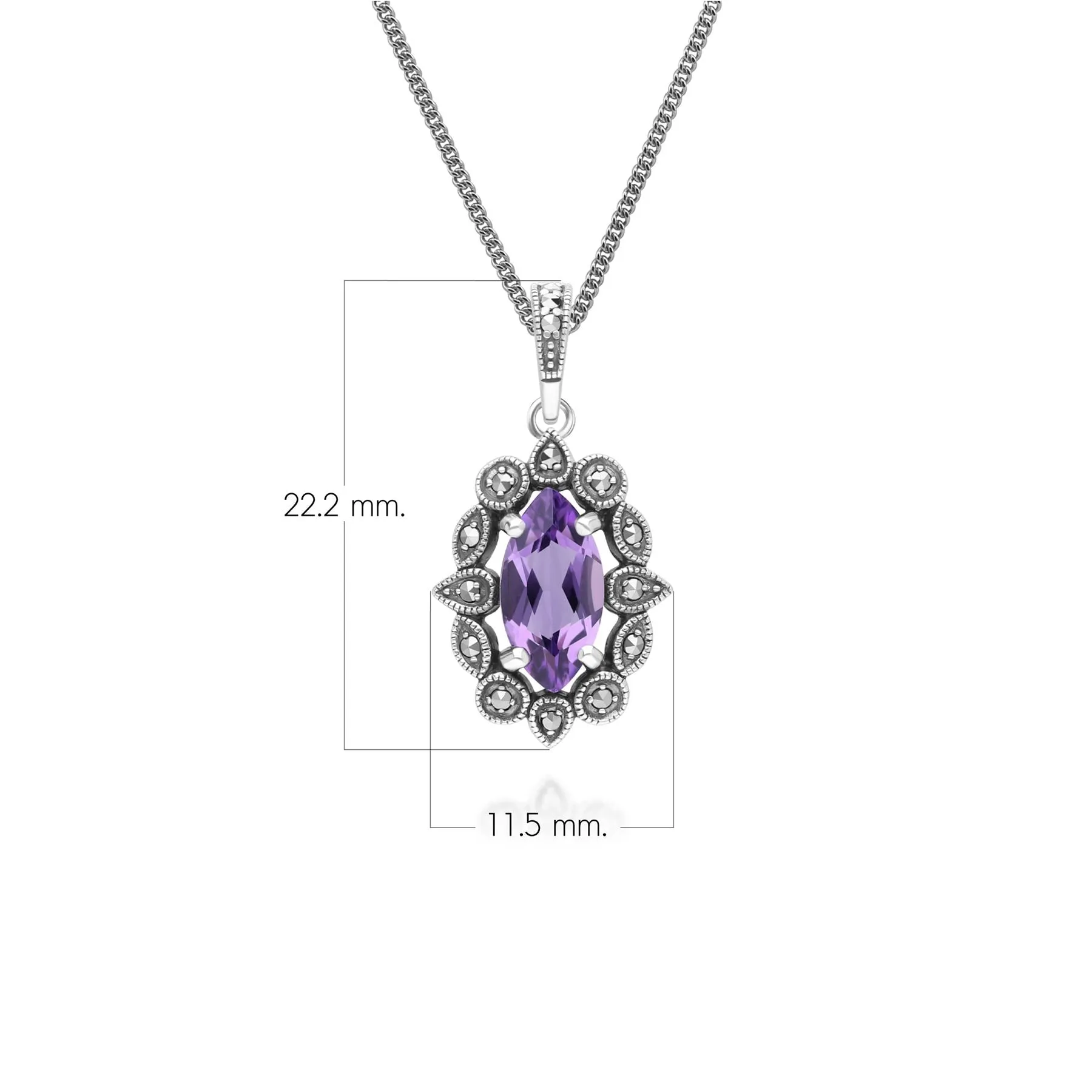 Art Deco Style Marquise Amethyst & Marcasite Pendant Necklace in Sterling Silver sold by Gemondo Jewellery product image thumbnail 3