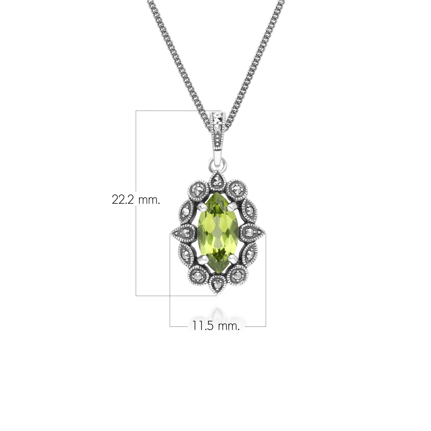 Art Deco Style Marquise Peridot & Marcasite Pendant Necklace in Sterling Silver sold by Gemondo Jewellery product image thumbnail 3