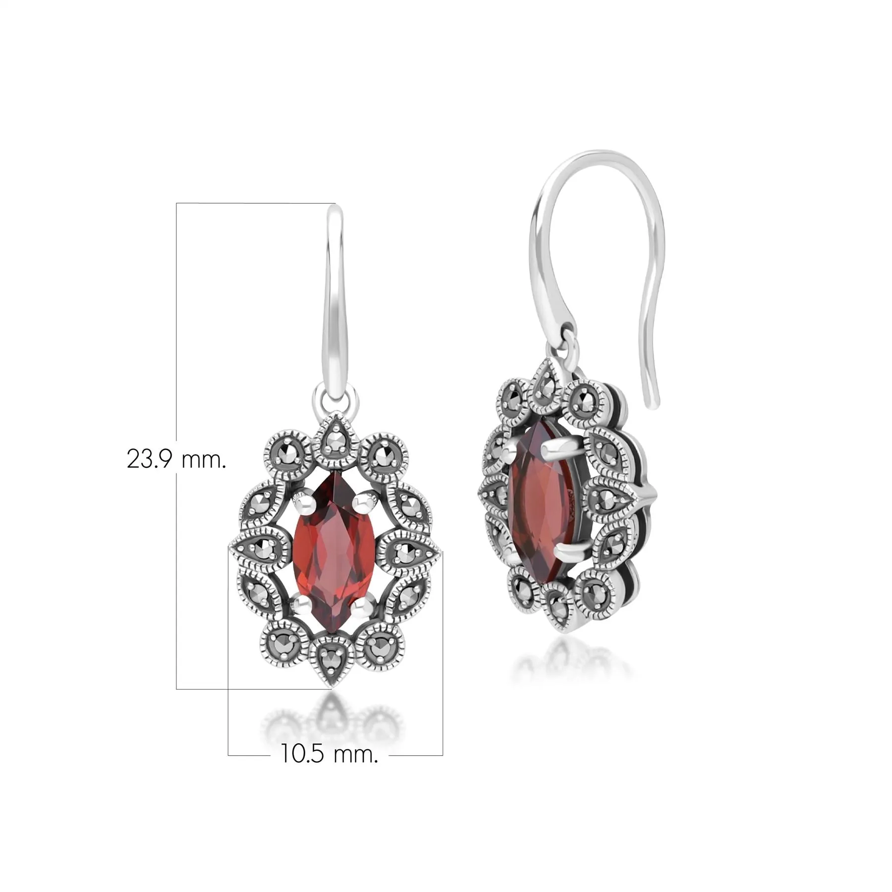 Art Deco Style Marquise Garnet & Marcasite Drop Earrings in Sterling Silver sold by Gemondo Jewellery product image thumbnail 4