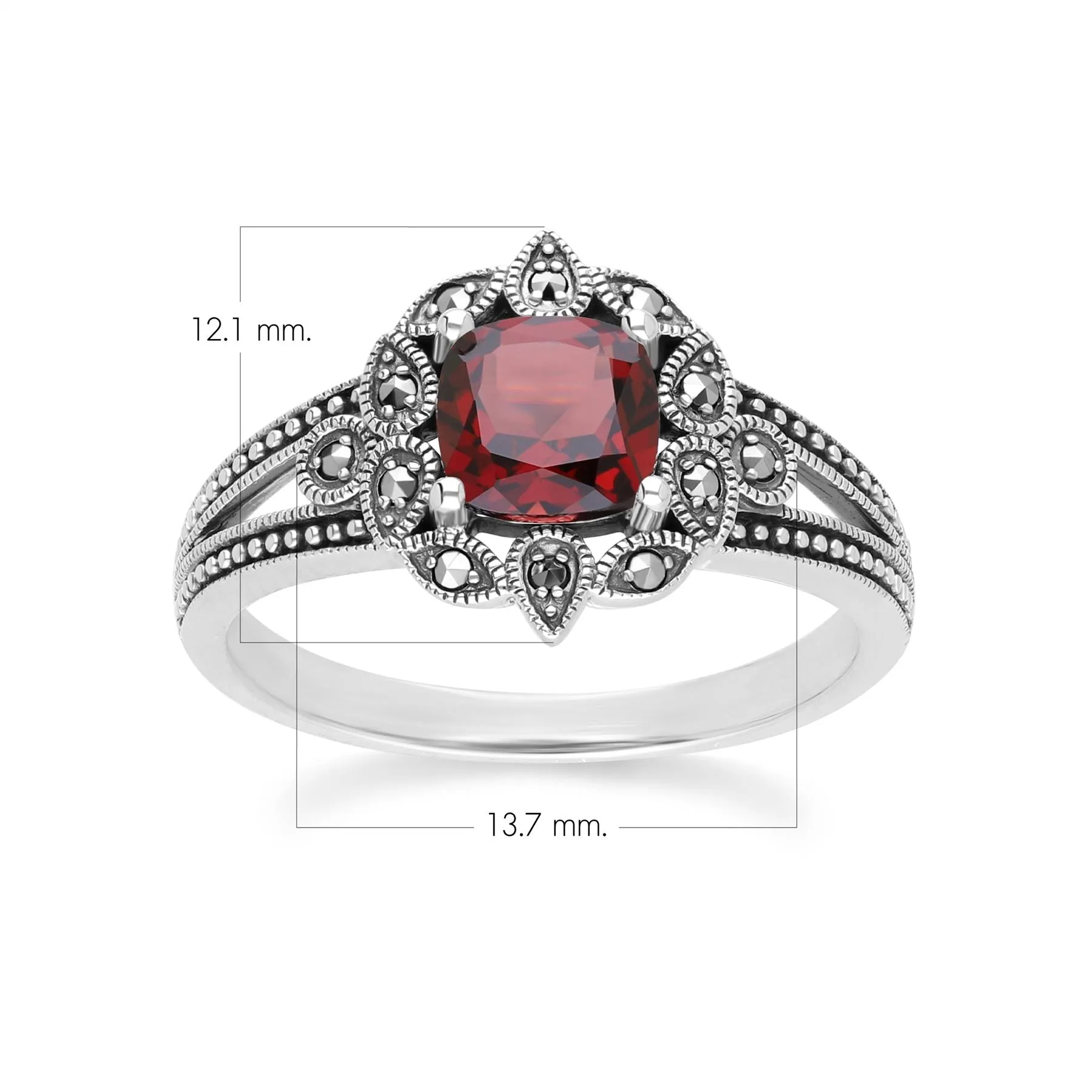 Art Deco Style Cushion Garnet & Marcasite Ring in Sterling Silver sold by Gemondo Jewellery product image thumbnail 4