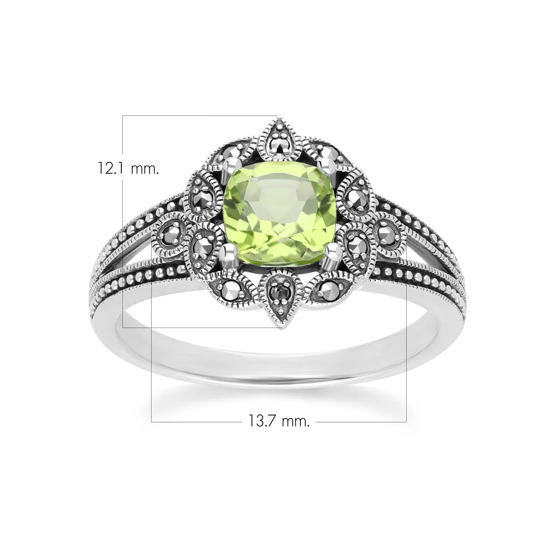 Art Deco Style Cushion Peridot & Marcasite Ring in Sterling Silver sold by Gemondo Jewellery product image thumbnail 4