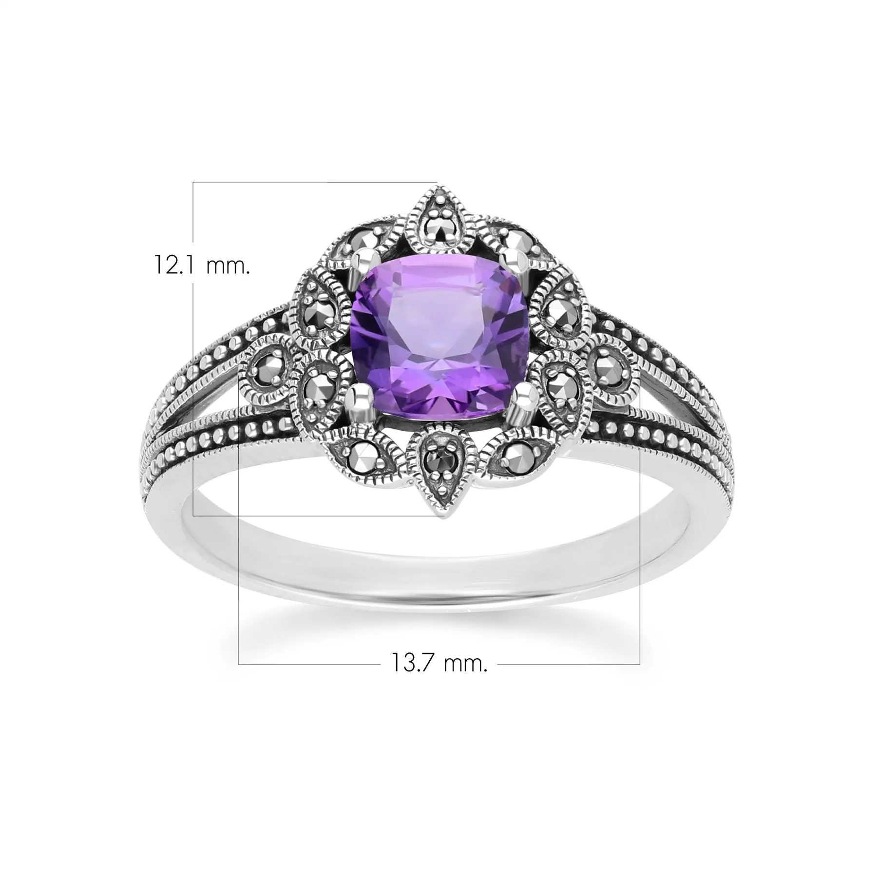 Art Deco Style Cushion Amethyst & Marcasite Ring in Sterling Silver sold by Gemondo Jewellery product image thumbnail 4