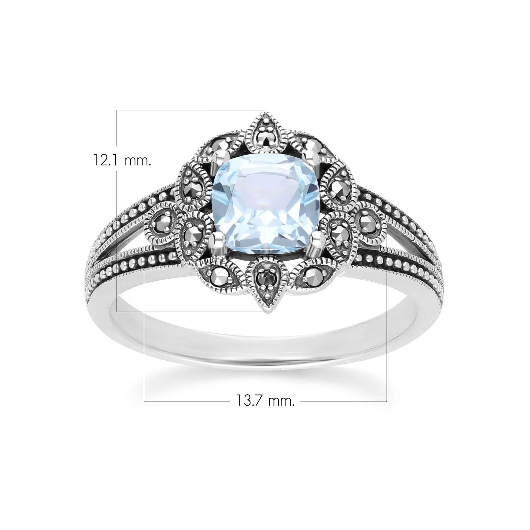 Art Deco Style Cushion Blue Topaz & Marcasite Ring in Sterling Silver sold by Gemondo Jewellery product image thumbnail 4