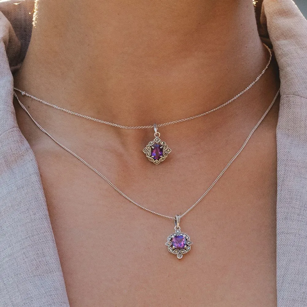 Art Deco Style Cushion Amethyst & Marcasite Pendant Necklace in Sterling Silver sold by Gemondo Jewellery product image thumbnail 2