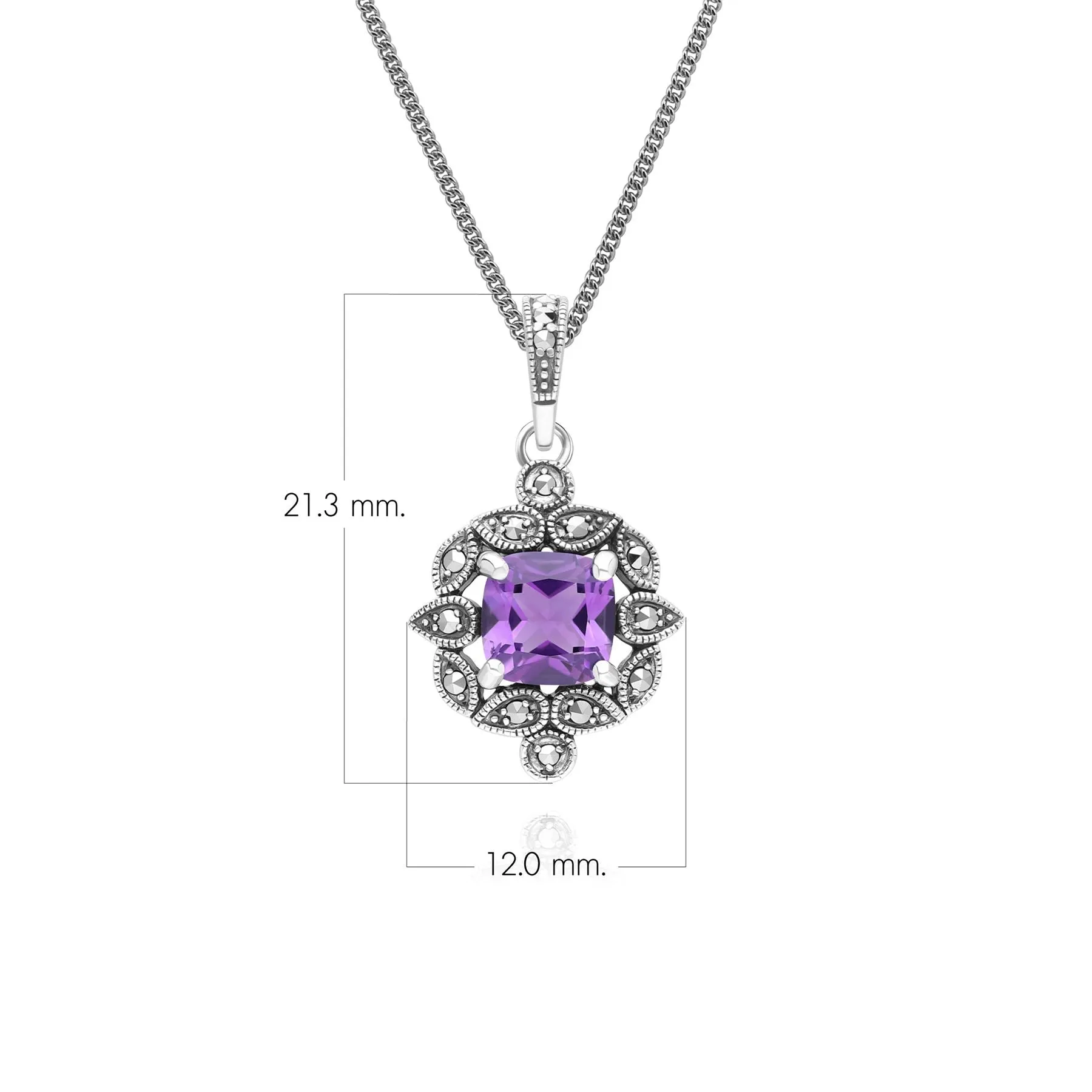 Art Deco Style Cushion Amethyst & Marcasite Pendant Necklace in Sterling Silver sold by Gemondo Jewellery product image thumbnail 3