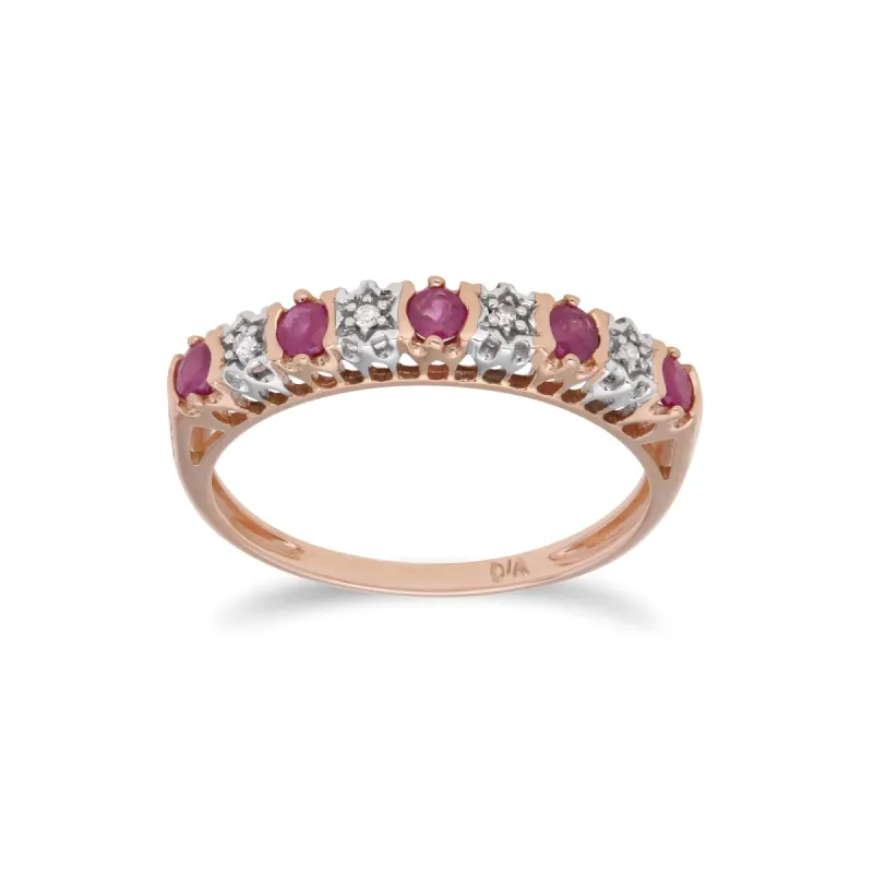 Classic Ruby & Diamond Half Eternity Ring in 9ct Rose Gold sold by Gemondo Jewellery