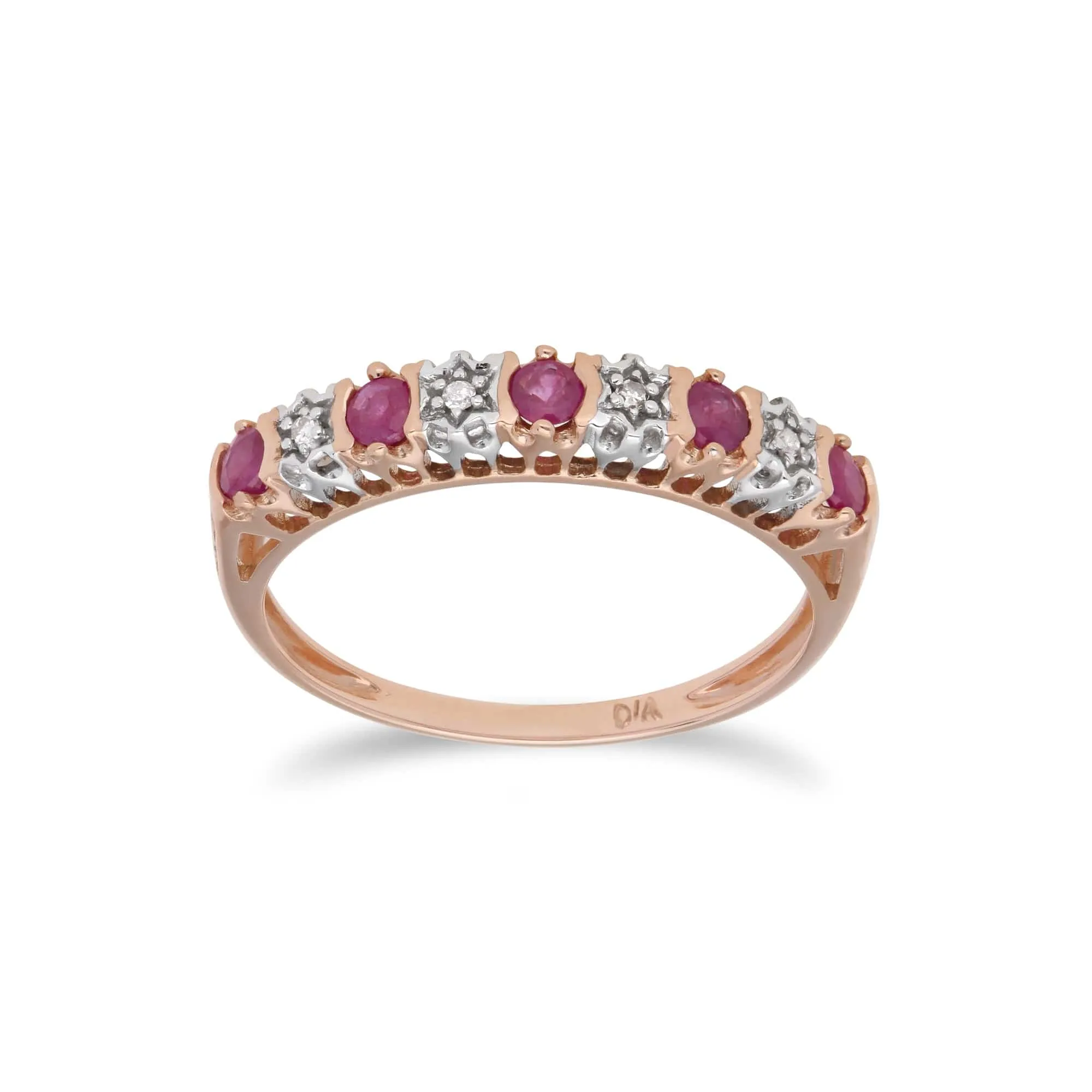 Classic Ruby & Diamond Half Eternity Ring in 9ct Rose Gold sold by Gemondo Jewellery