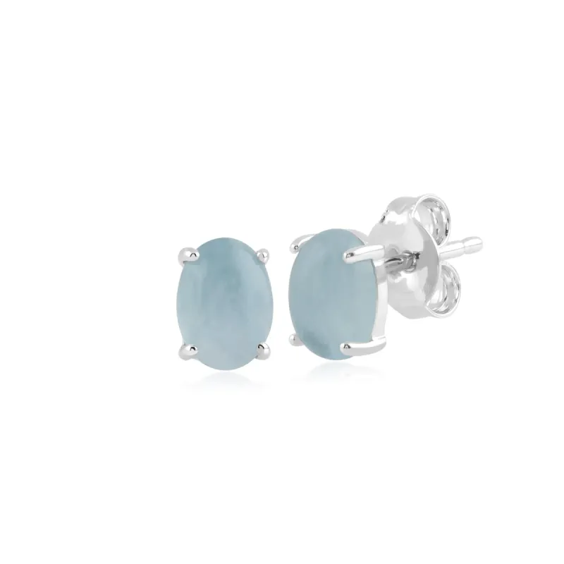 Classic Oval Milky Aquamarine Stud Earring in 925 Sterling Silver sold by Gemondo Jewellery