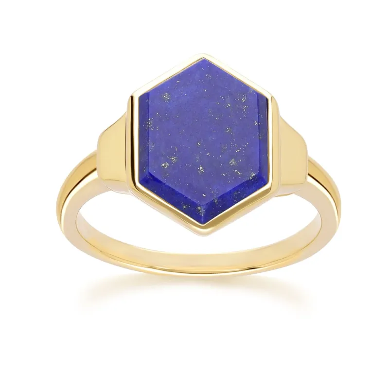 Grand Deco Hexagon Lapis Lazuli Ring in Gold Vermeil sold by Gemondo Jewellery
