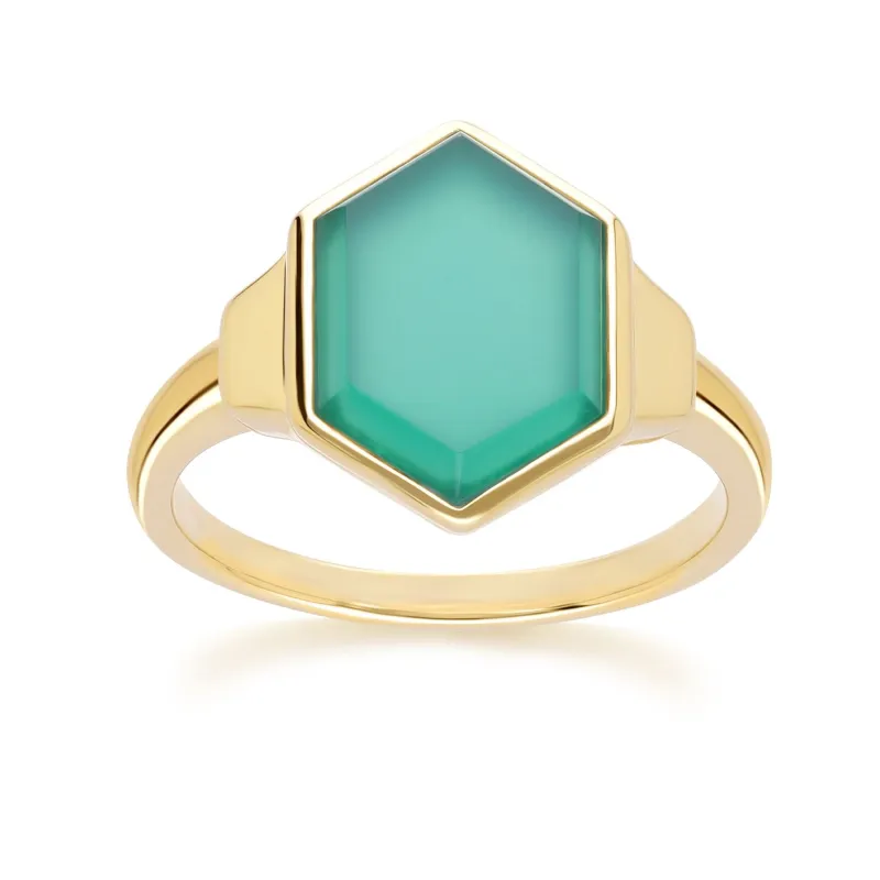 Grand Deco Hexagon Chalcedony Ring in Gold Vermeil sold by Gemondo Jewellery