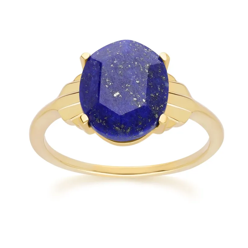 Grand Deco Oval Lapiz Lazuli Ring in Gold Vermeil sold by Gemondo Jewellery