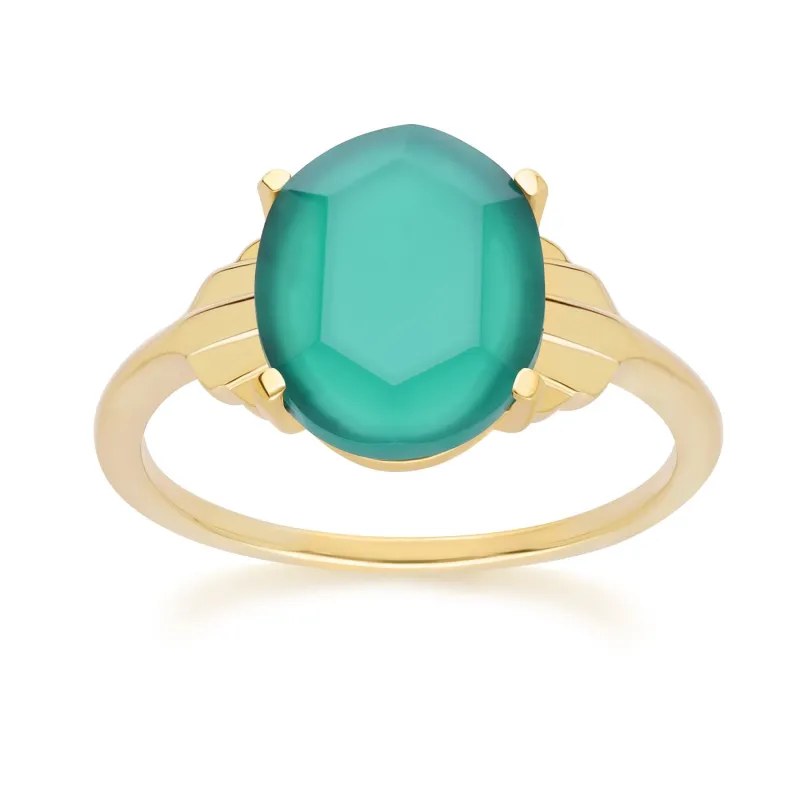 Grand Deco Oval Chalcedony Ring in Gold Vermeil sold by Gemondo Jewellery