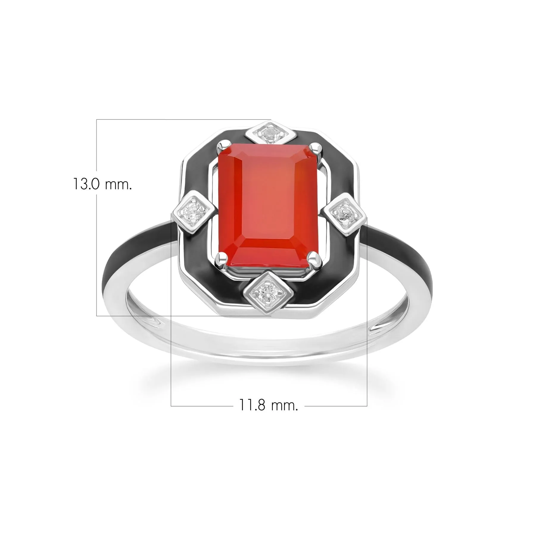 Grand Deco Black Enamel, Carnelian & Topaz Ring in Sterling Silver sold by Gemondo Jewellery product image thumbnail 4