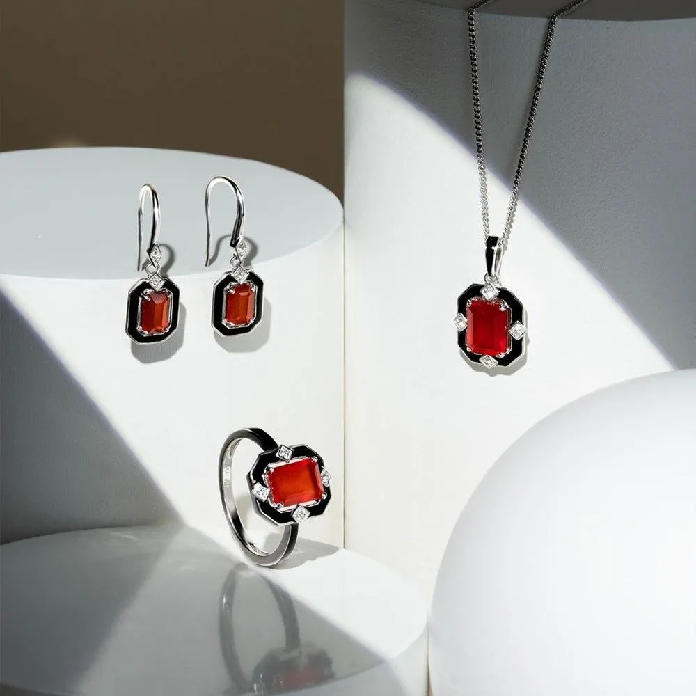 Grand Deco Black Enamel, Carnelian & Topaz Ring in Sterling Silver sold by Gemondo Jewellery product image thumbnail 5